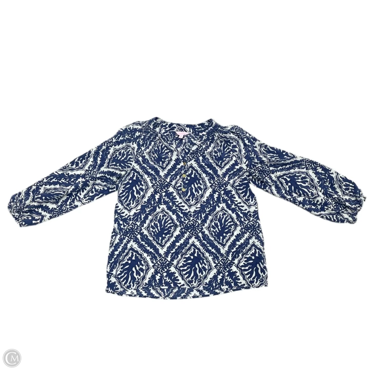Top Long Sleeve Designer By Lilly Pulitzer In Blue & White, Size: M