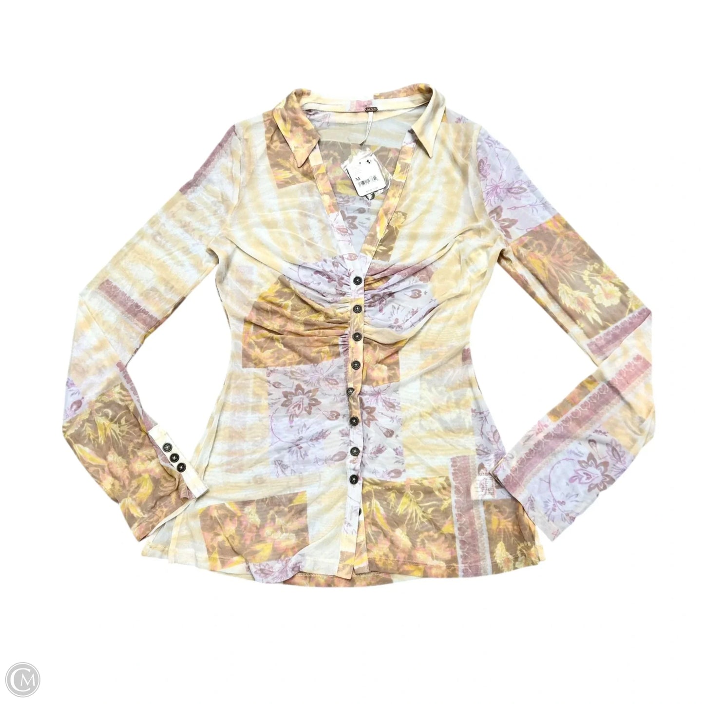 Top Long Sleeve By Free People In Pink & Yellow, Size: M