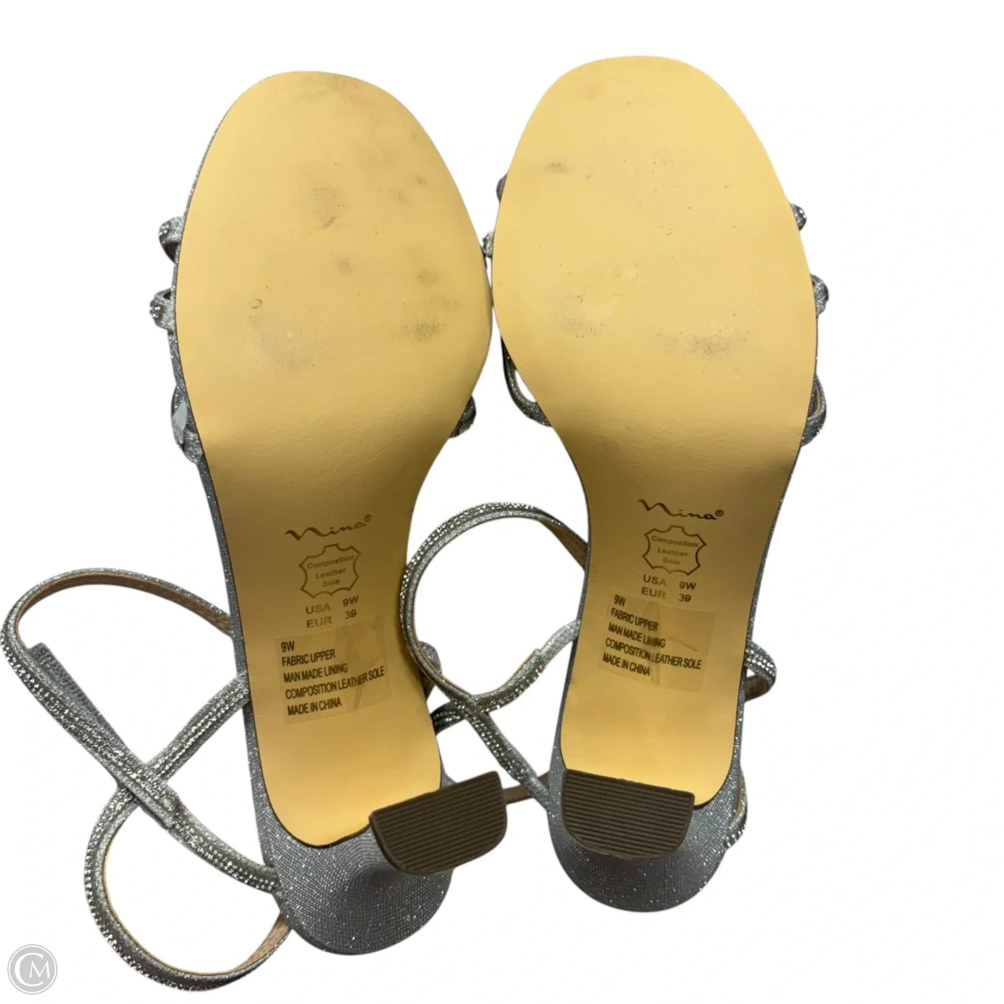 Sandals Heels Kitten By Nina In Silver, Size: 9