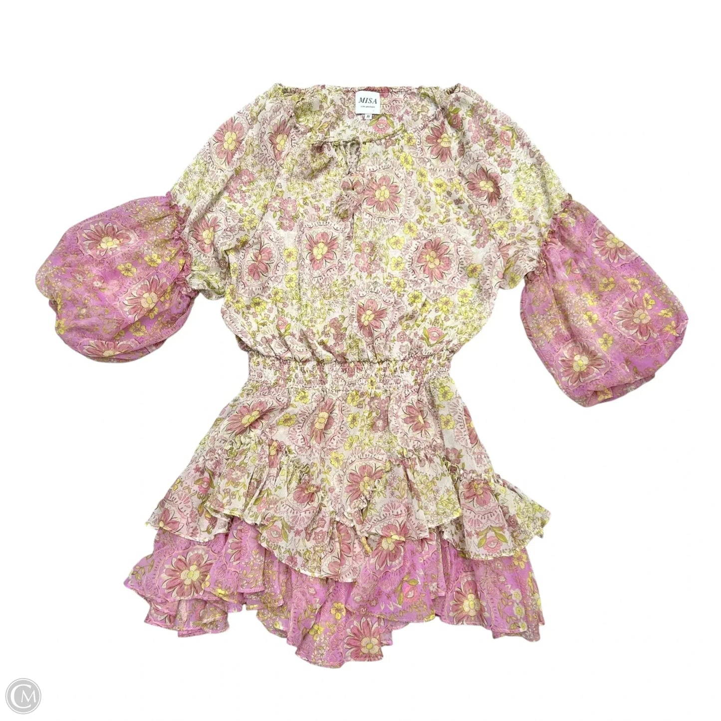 Dress Designer By Misa In Pink & Yellow, Size: M