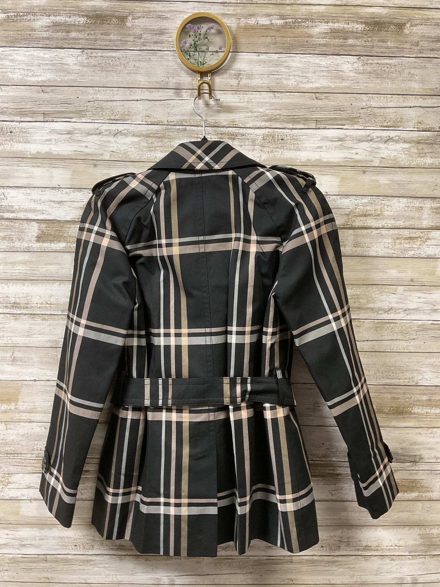Coat Designer By Coach In Plaid Pattern, Size:S