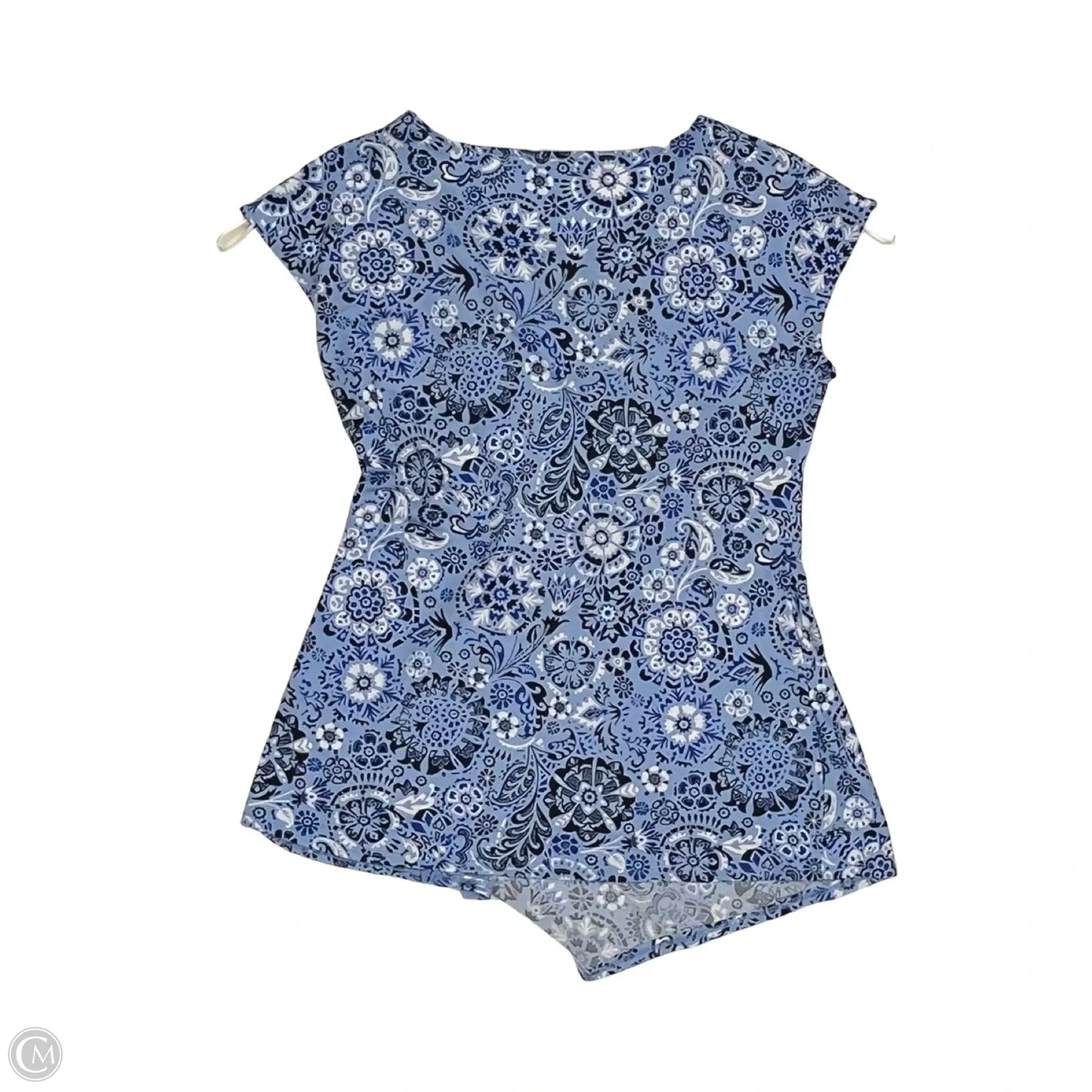 Blouse Short Sleeve By Studio Works In Blue & White, Size: M