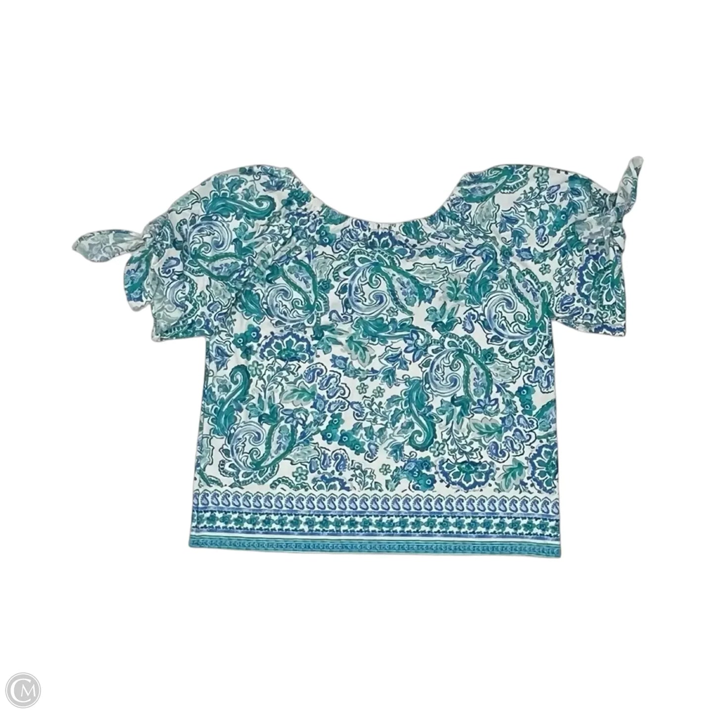 Blouse Short Sleeve By Cece In Blue & Cream, Size: S