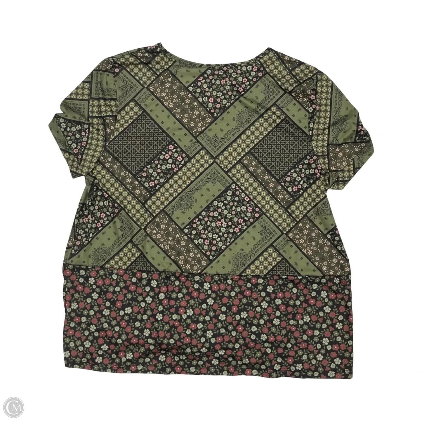 Top Short Sleeve By Cato In Green & Tan, Size: Xl