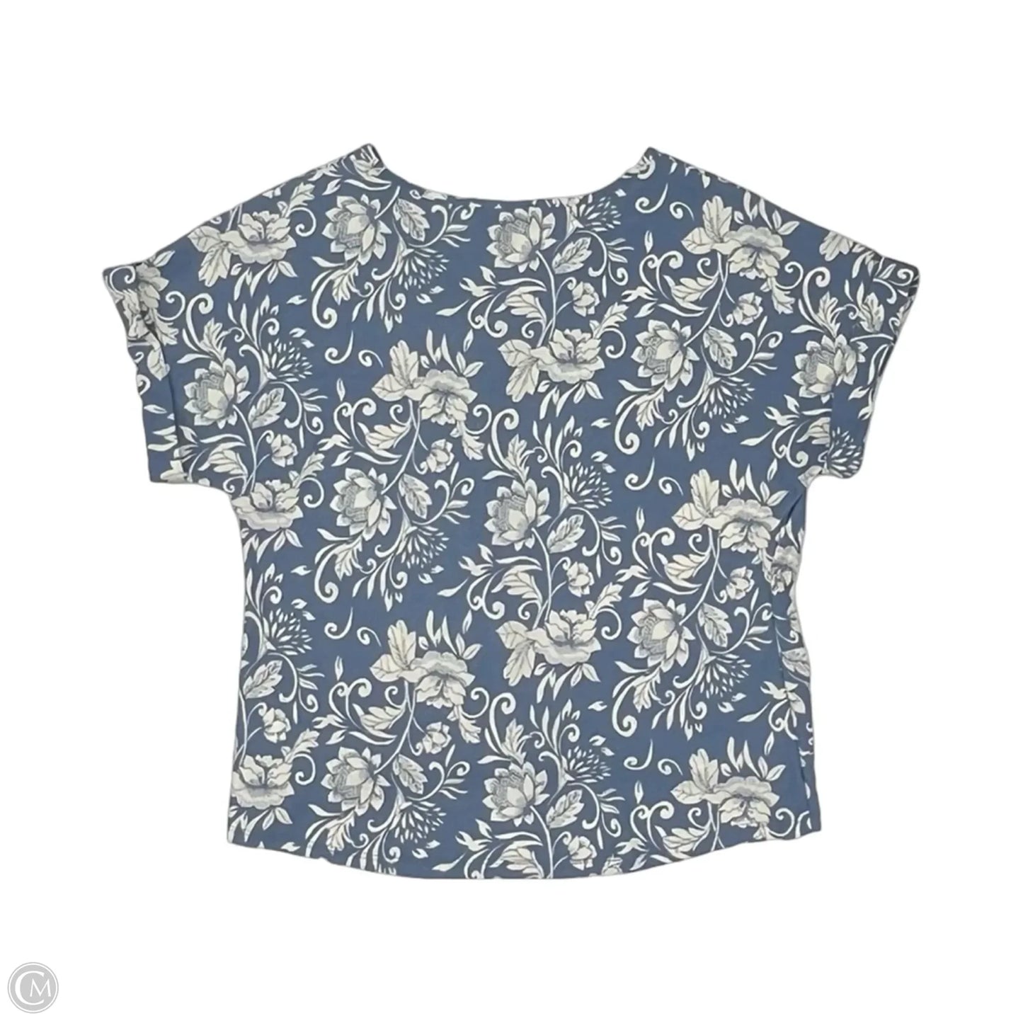 Blouse Short Sleeve By Auw In Blue & Cream, Size: S