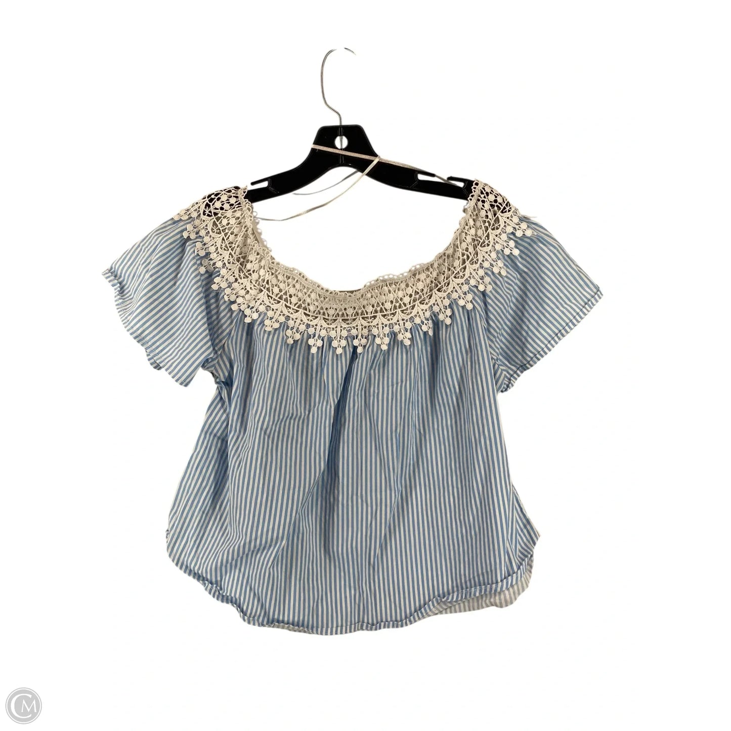 Top Short Sleeve By Ambiance Apparel In Blue & White, Size: M
