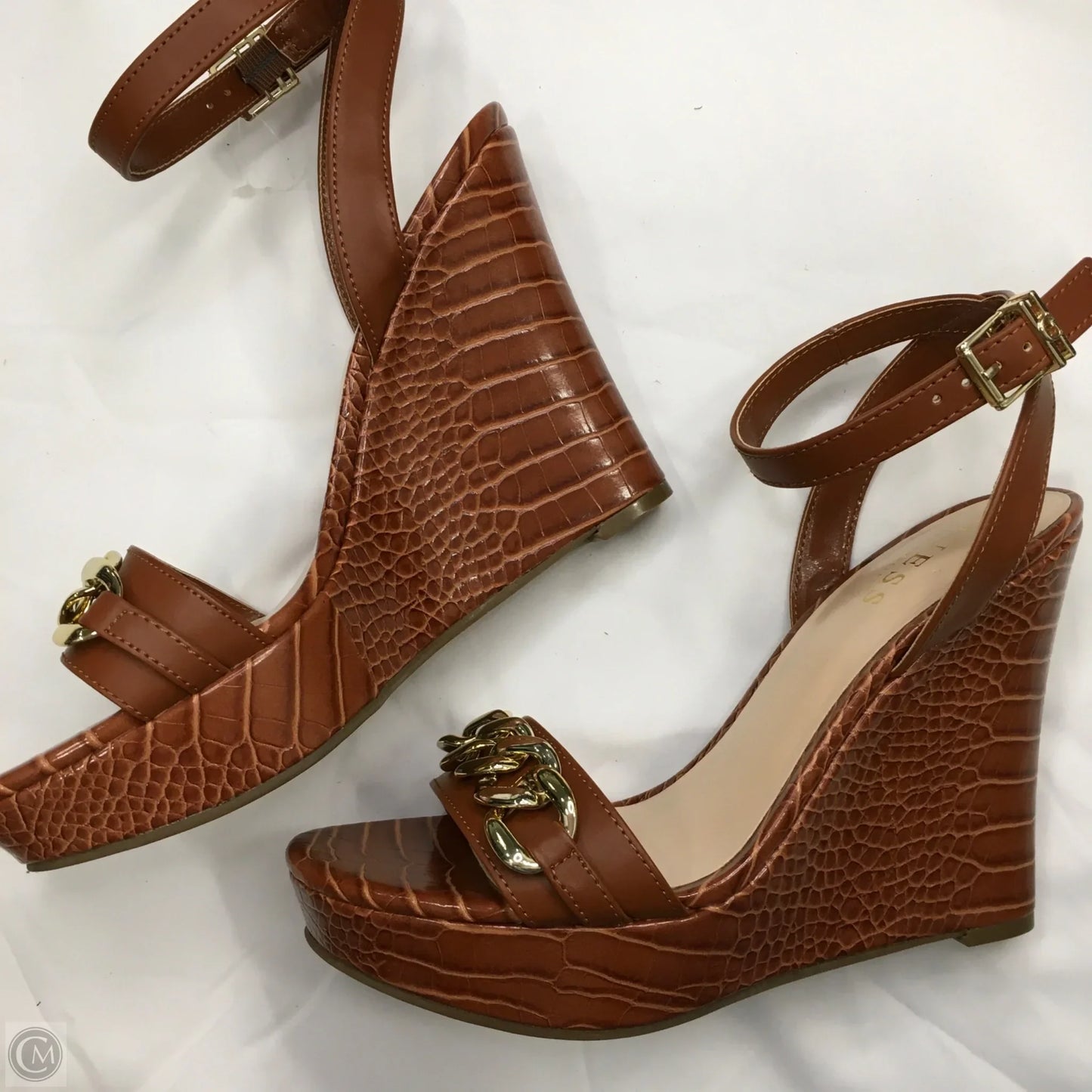 Shoes Heels Wedge By Guess In Tan, Size: 9
