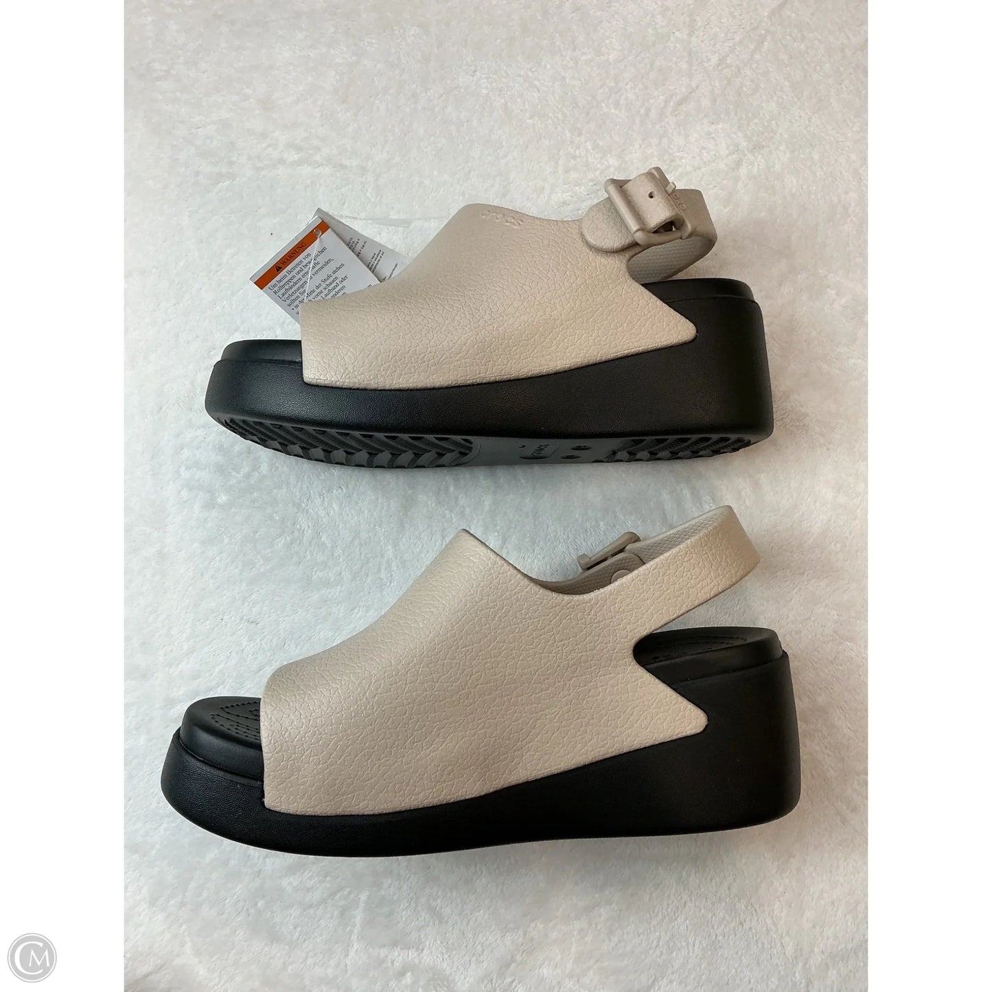Sandals Heels Platform By Crocs In Black & Brown, Size: 9