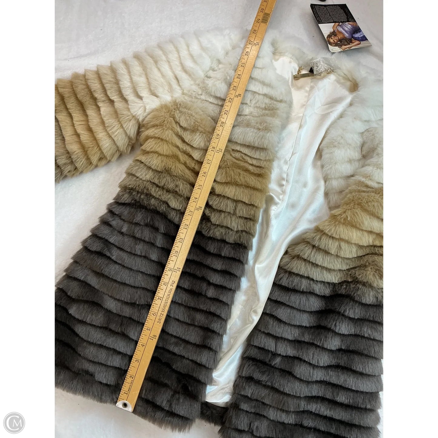 Coat Faux Fur & Sherpa By Iman Hsn In Brown & Cream, Size: M