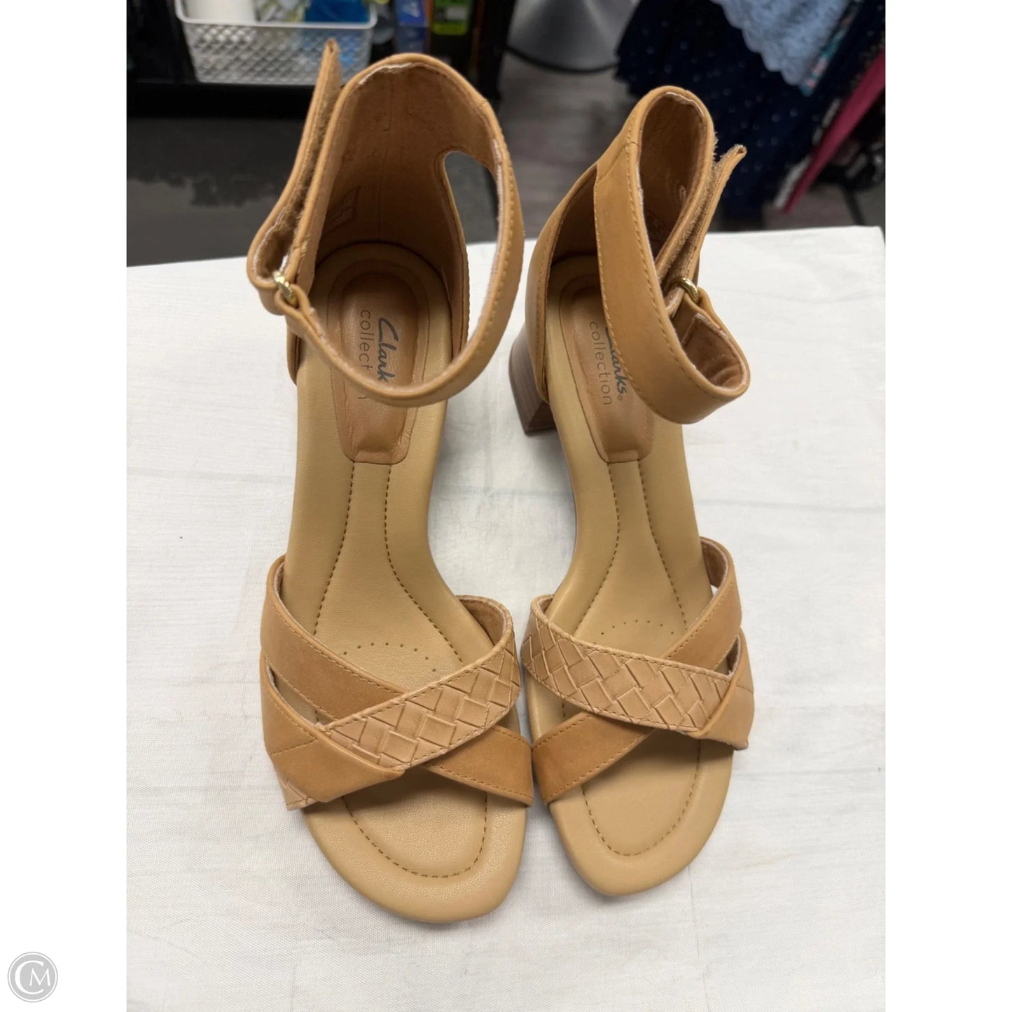 Sandals Heels Block By Clarks In Tan, Size: 7.5
