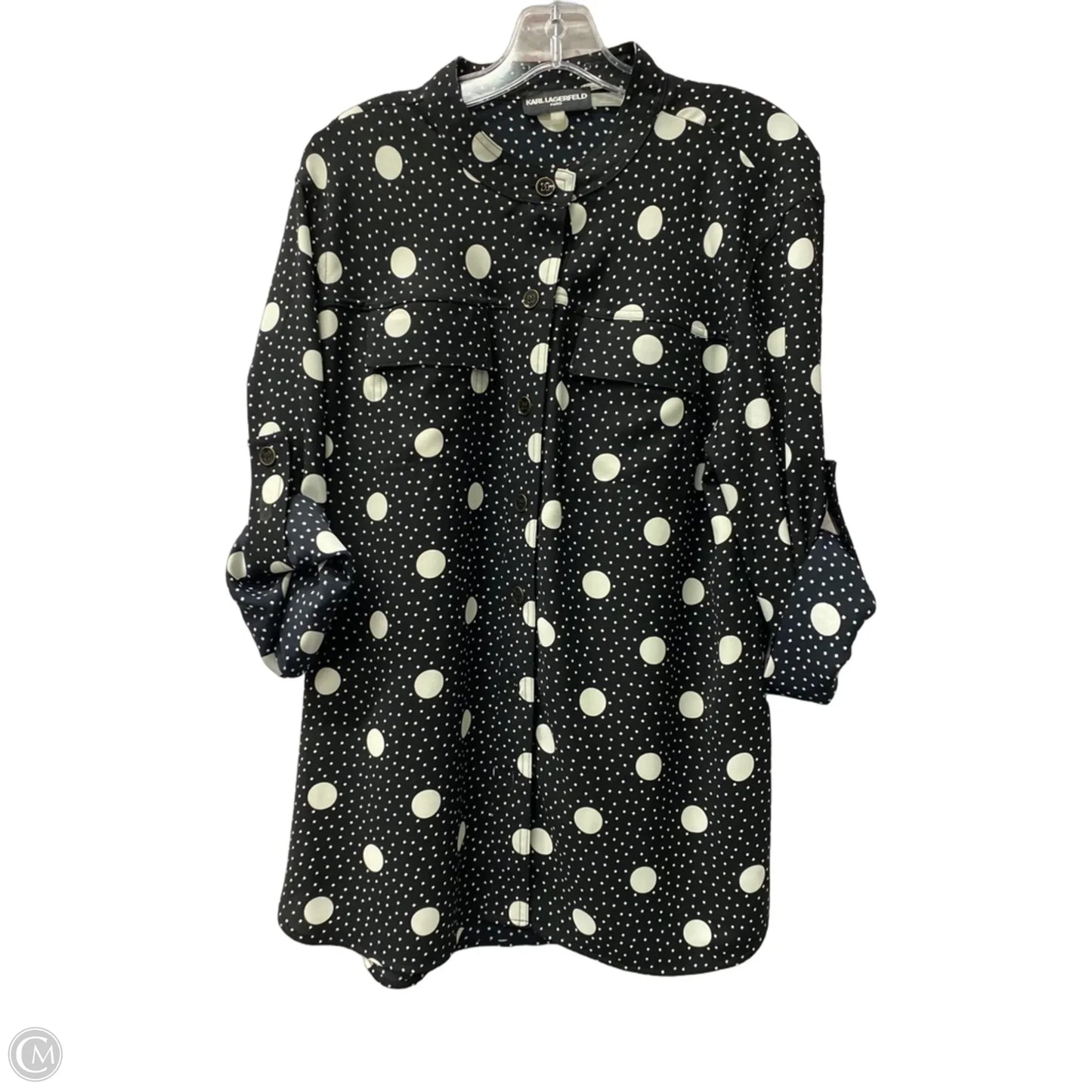 Top 3/4 Sleeve Designer By Karl Lagerfeld In Black, Size: L
