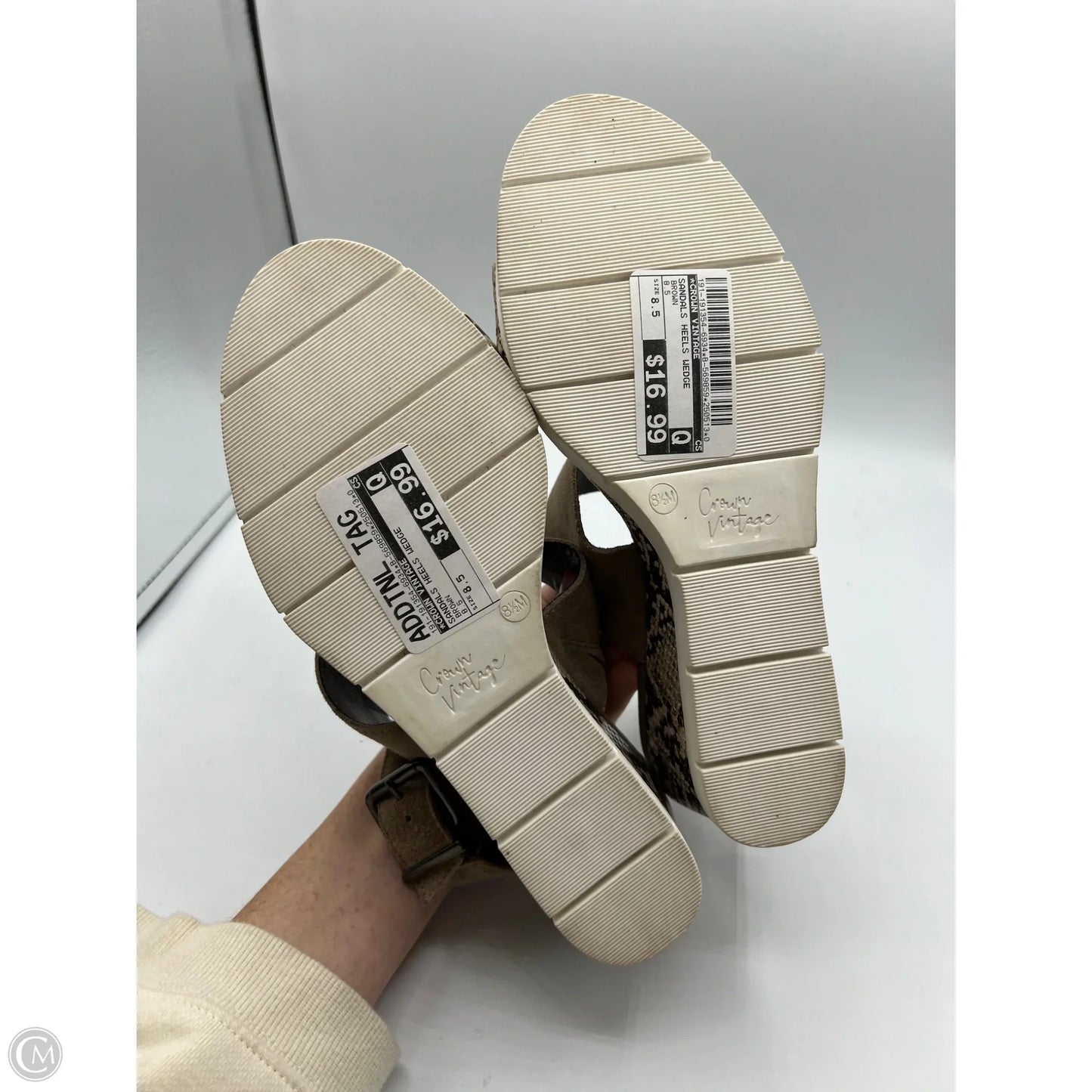 Sandals Heels Wedge By Crown Vintage In Brown, Size: 8.5