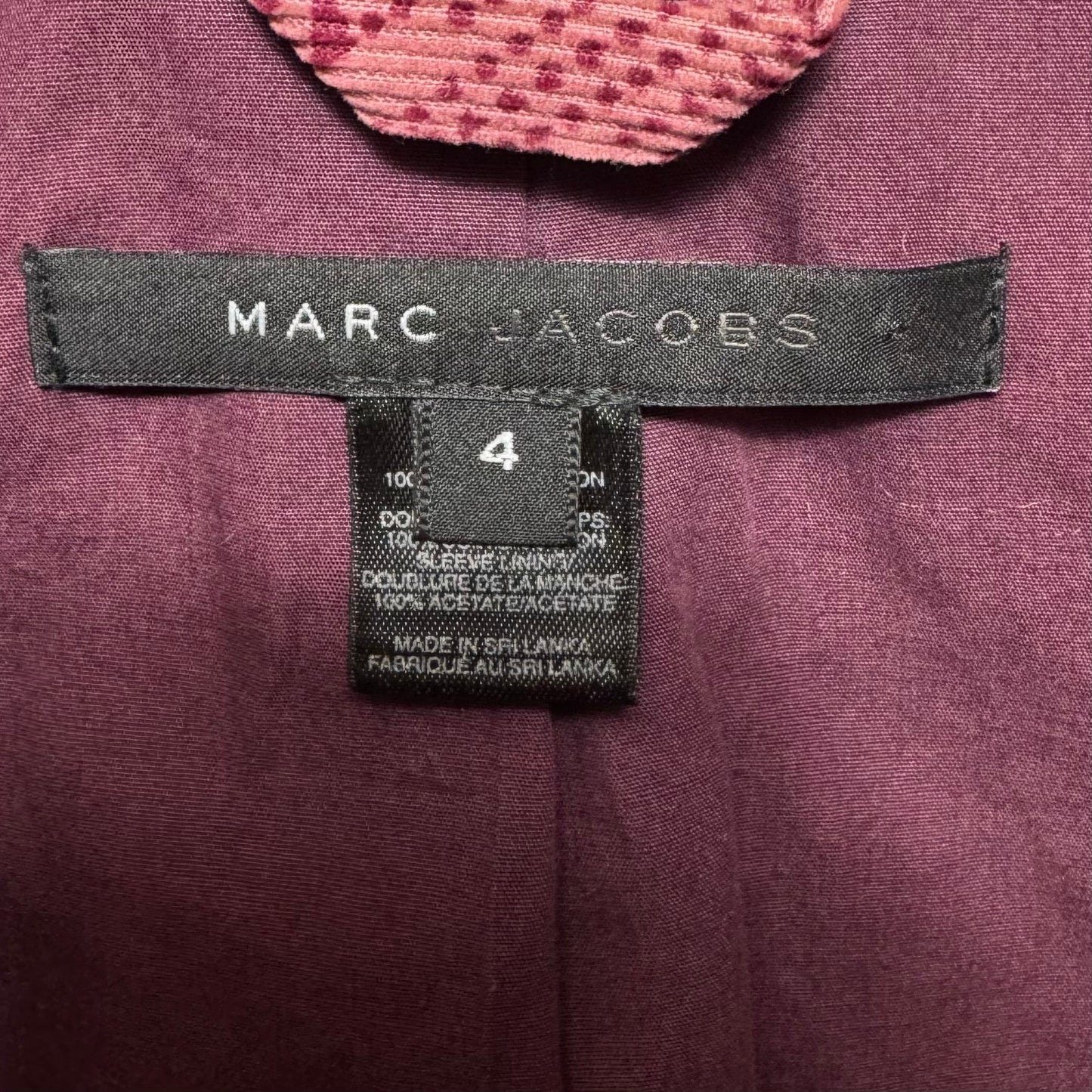 Corduroy Blazer Luxury Designer By Marc Jacobs In Pink & Red, Size: 4