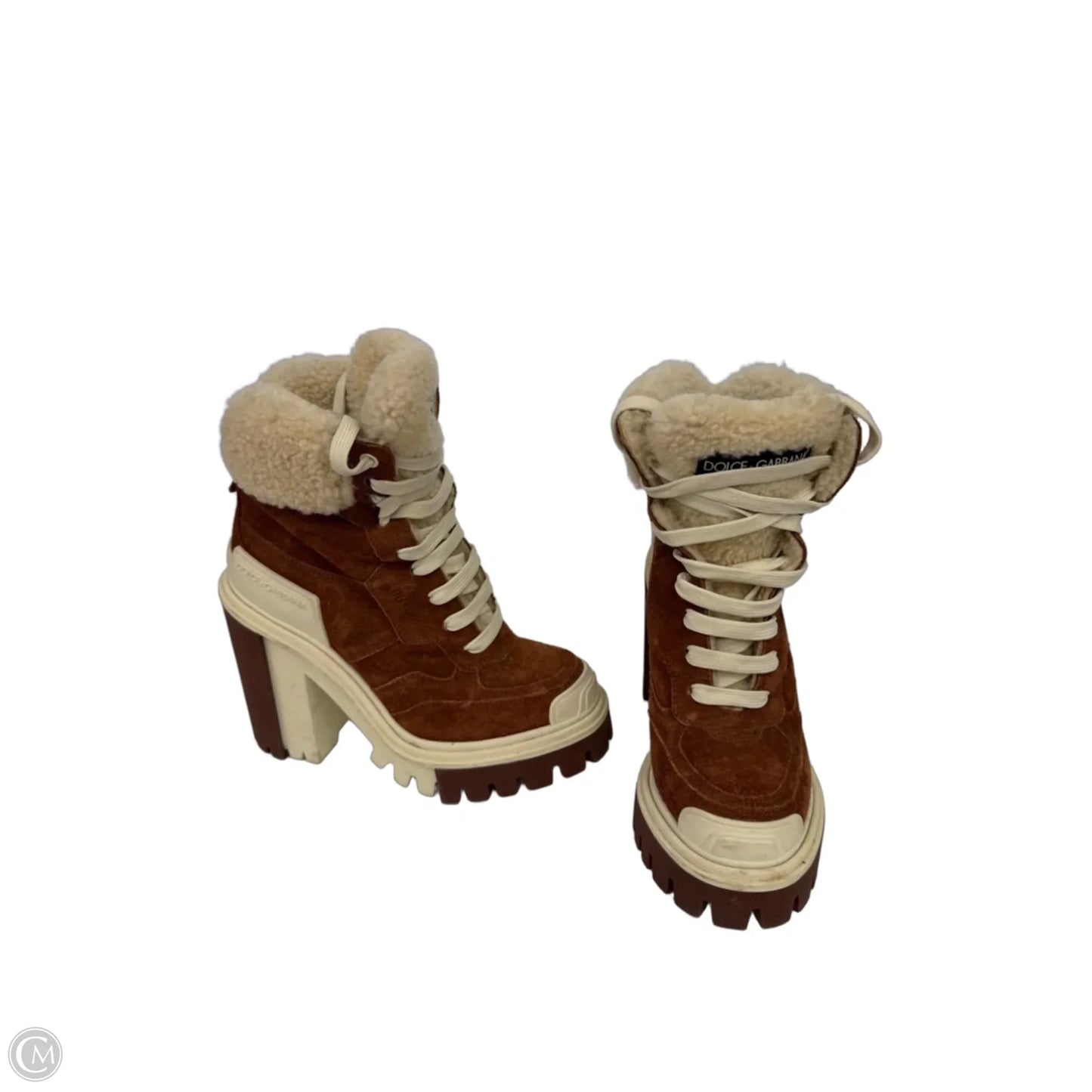 Boots Luxury Designer By Dolce And Gabbana In Brown, Size: 7.5