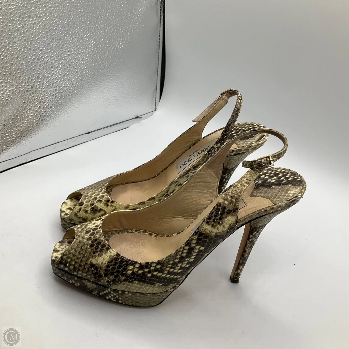 Sandals Luxury Designer By Jimmy Choo In Snakeskin Print, Size: 7.5