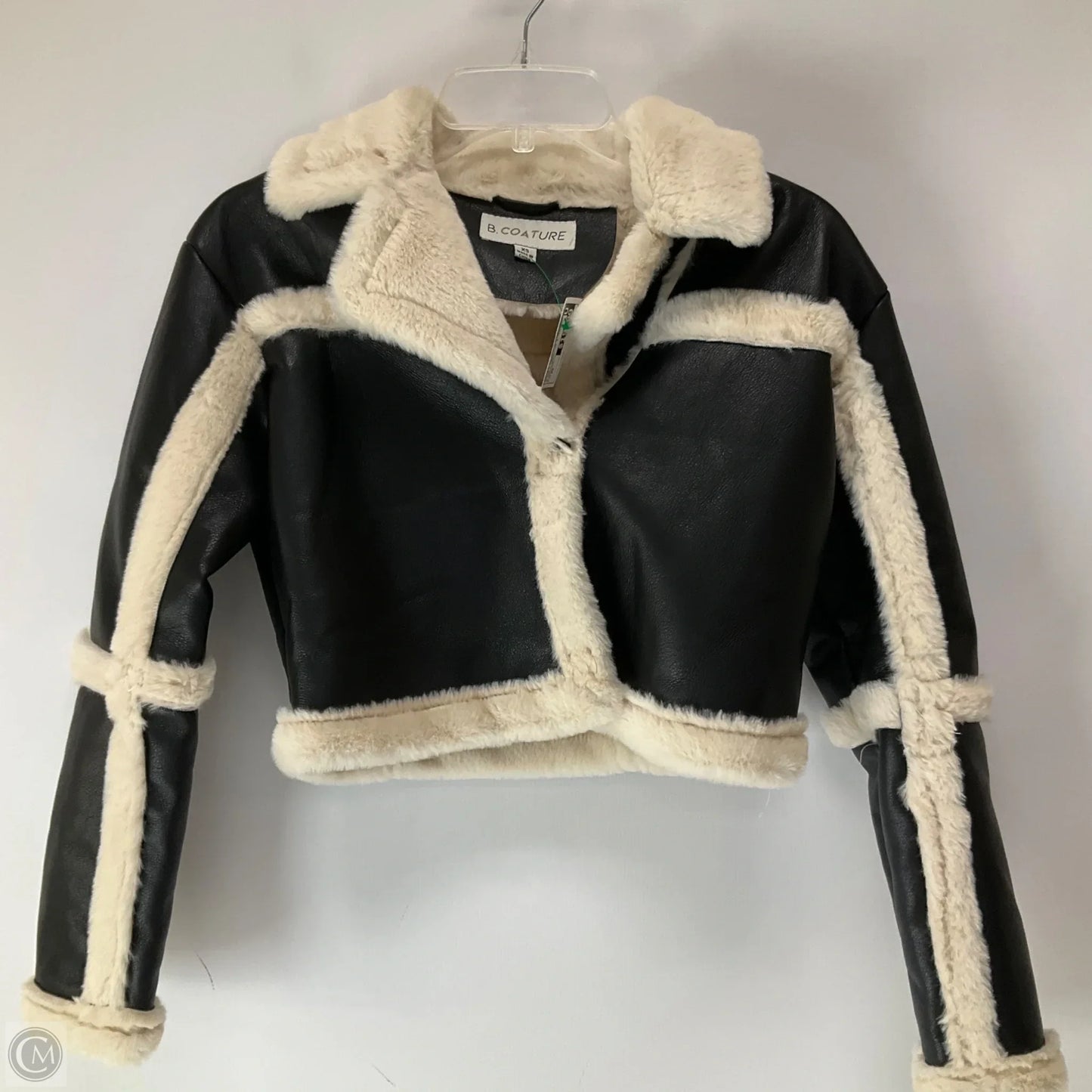 Jacket Faux Fur & Sherpa By Clothes Mentor In Black & Cream, Size: Xs