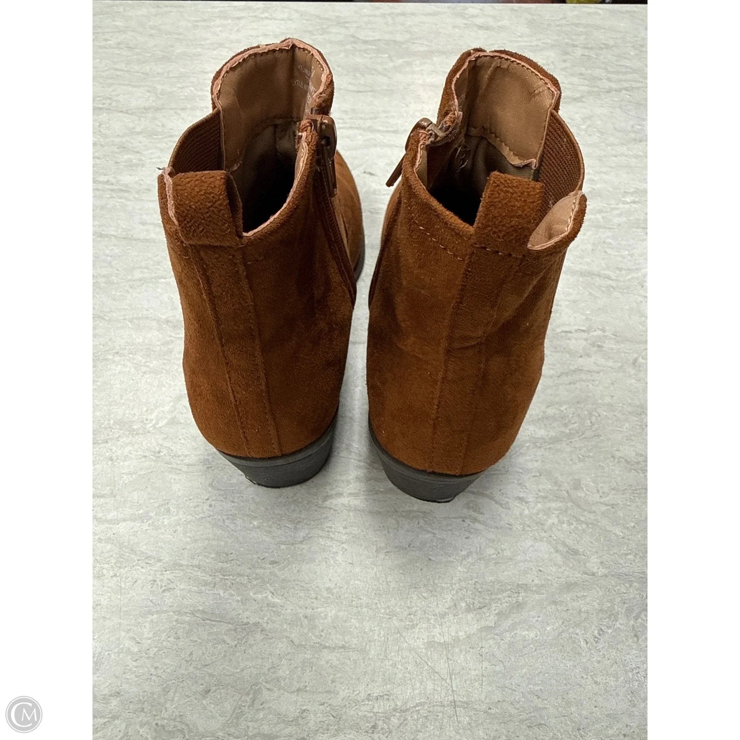 Boots Ankle Heels By Just Be In Brown, Size: 6