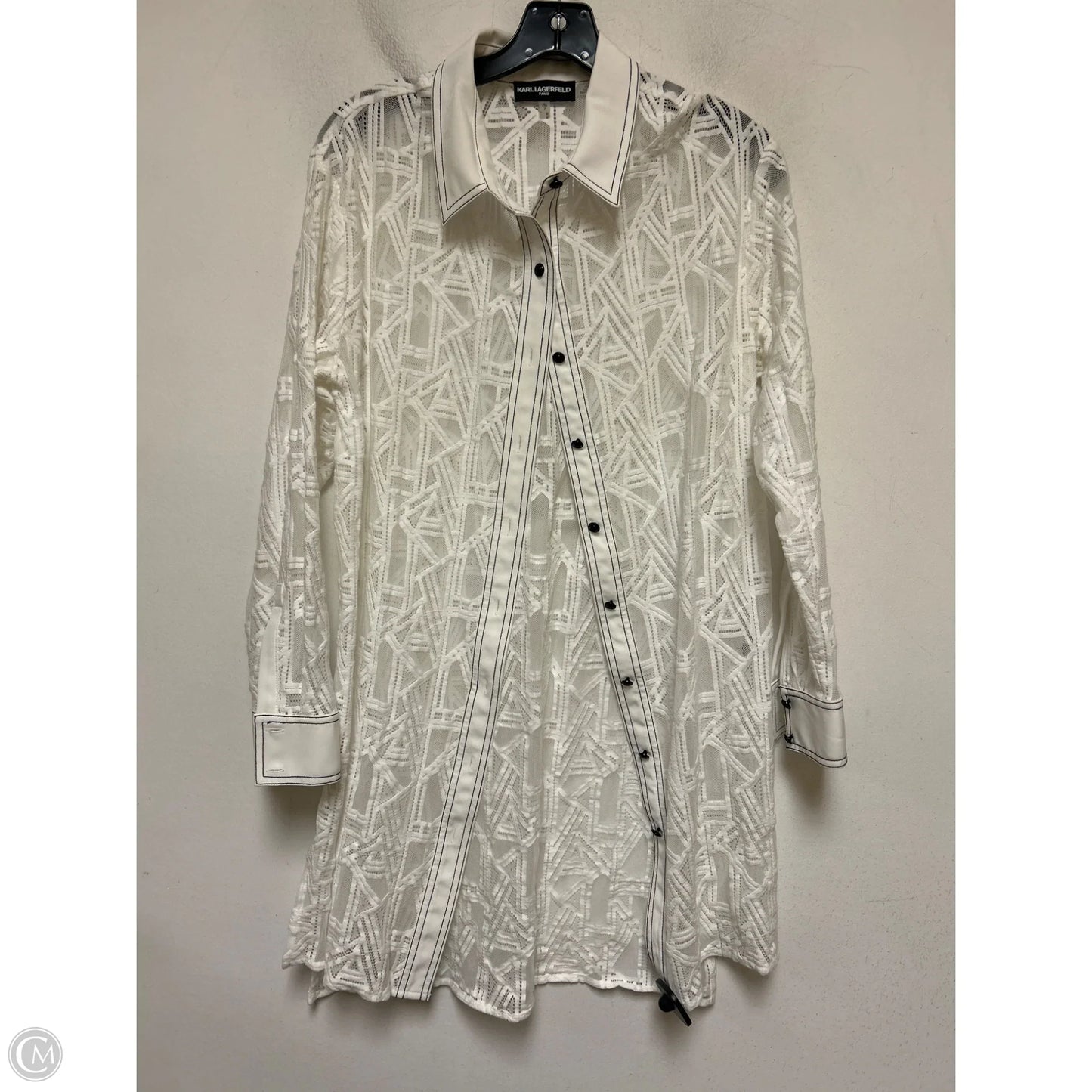 Top Long Sleeve Designer By Karl Lagerfeld In White, Size: S