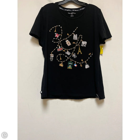 Top Short Sleeve Designer By Karl Lagerfeld In Black, Size: L