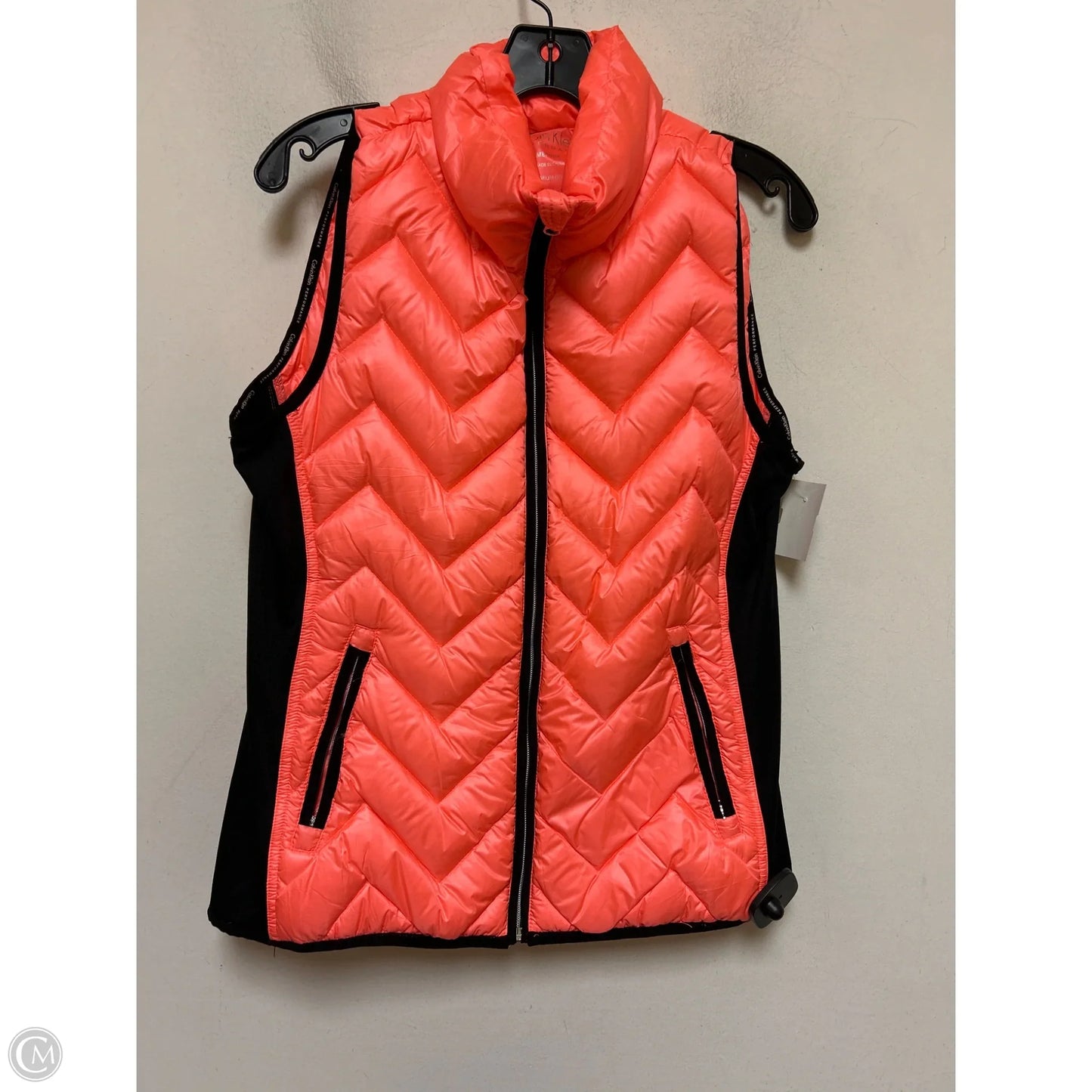 Vest Puffer & Quilted By Calvin Klein Performance In Black & Orange, Size: M