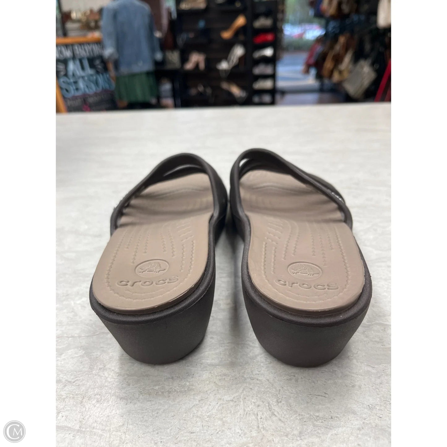 Sandals Flats By Crocs In Brown, Size: 8