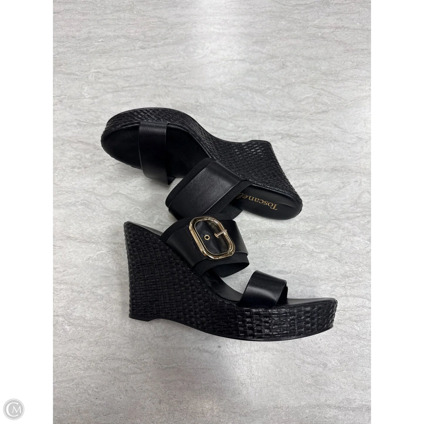 Sandals Heels Wedge By Toscanella In Black & Gold, Size: 10