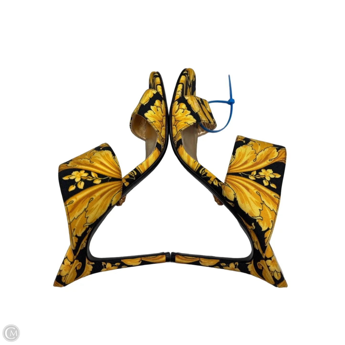 Shoes Luxury Designer By Versace In Black & Yellow, Size: 9