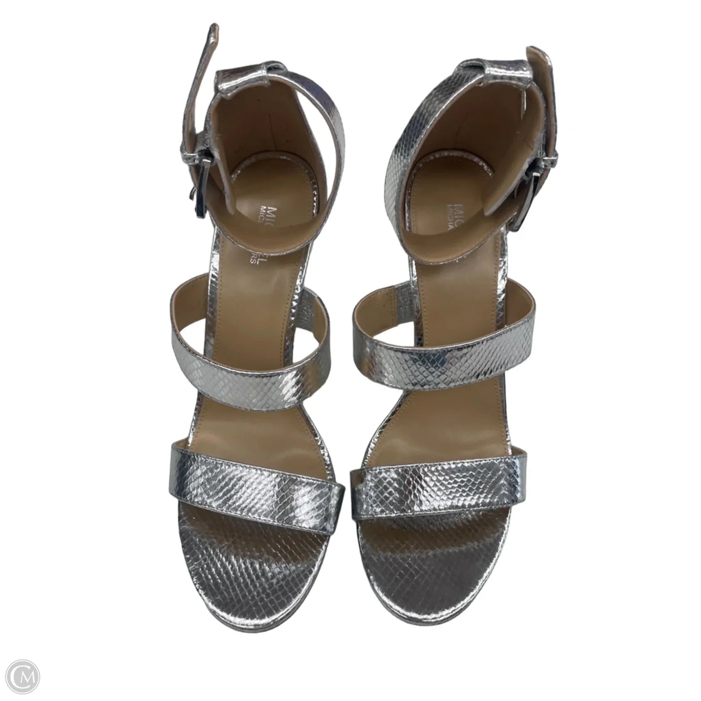 Sandals Heels Stiletto By Michael By Michael Kors In Silver, Size: 10