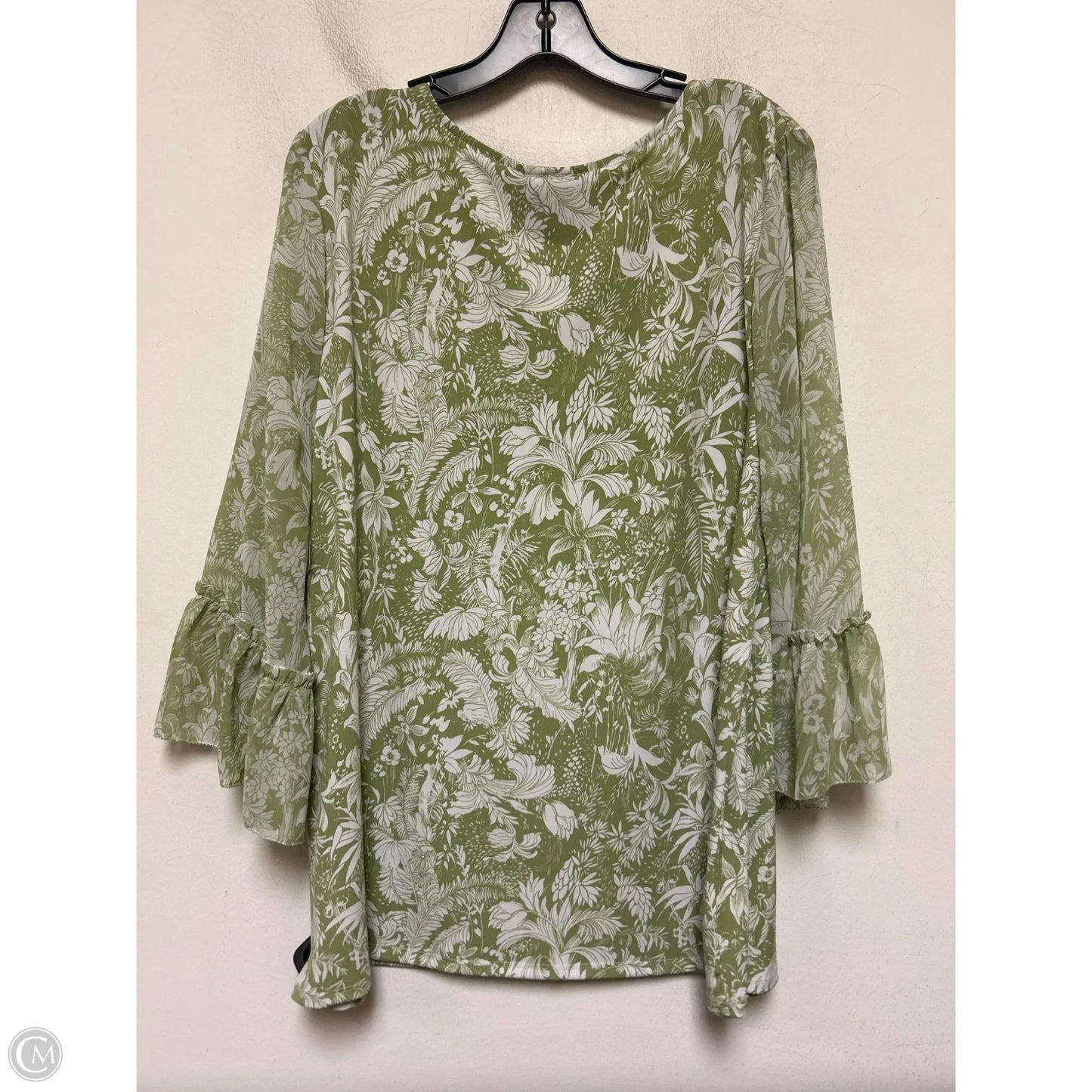 Top Long Sleeve By Jm Collections In Green & White, Size: Xl