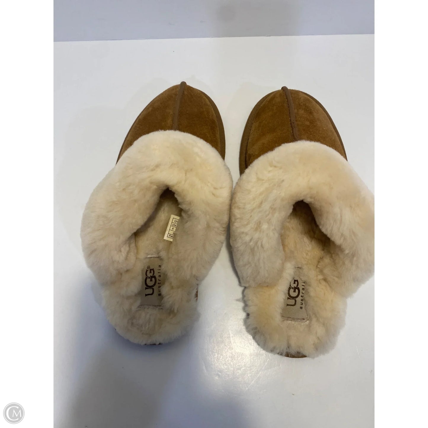 Slippers Designer By Ugg In Brown, Size: 6
