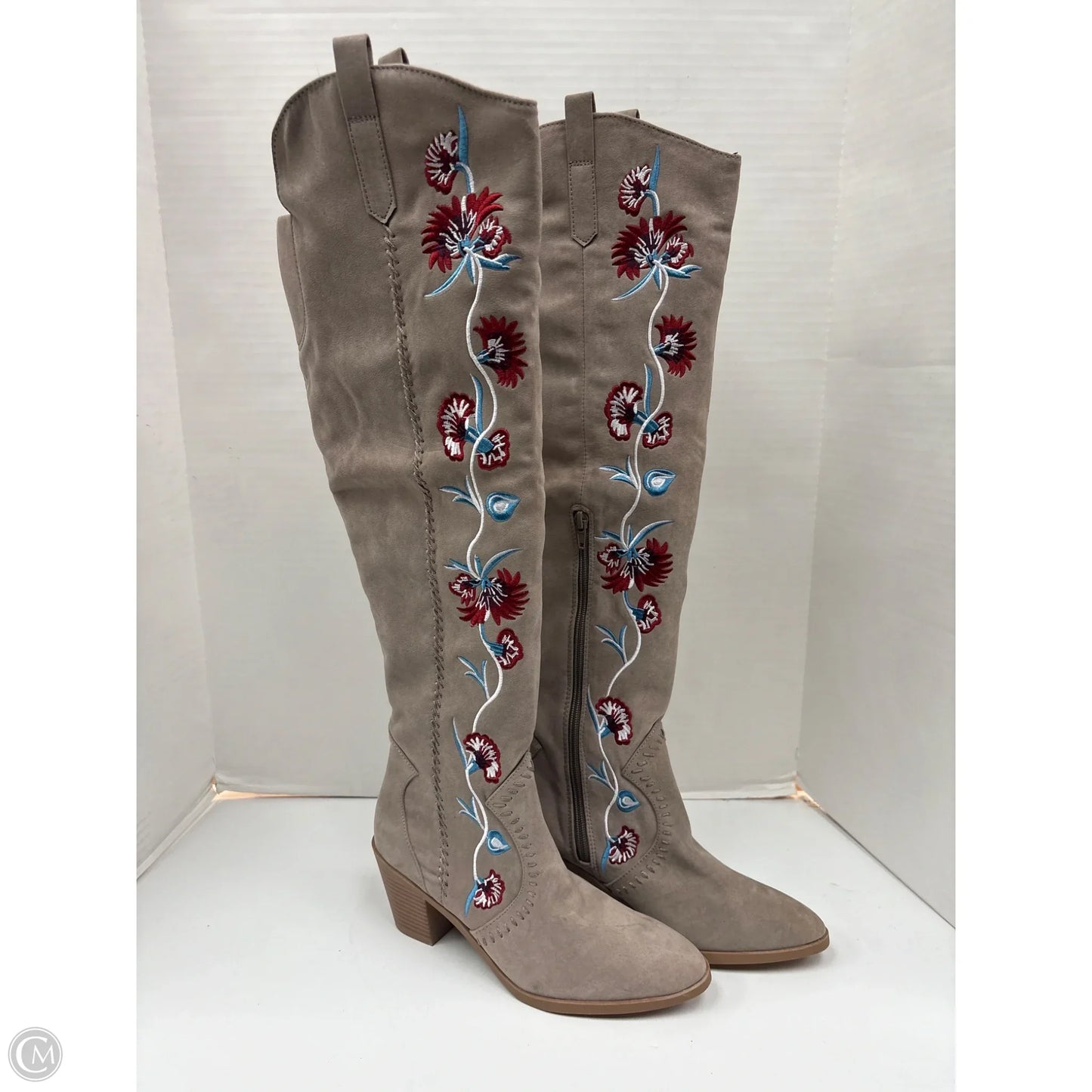 Boots Knee Heels By Carlos By Carlos Santana In Beige, Size: 8
