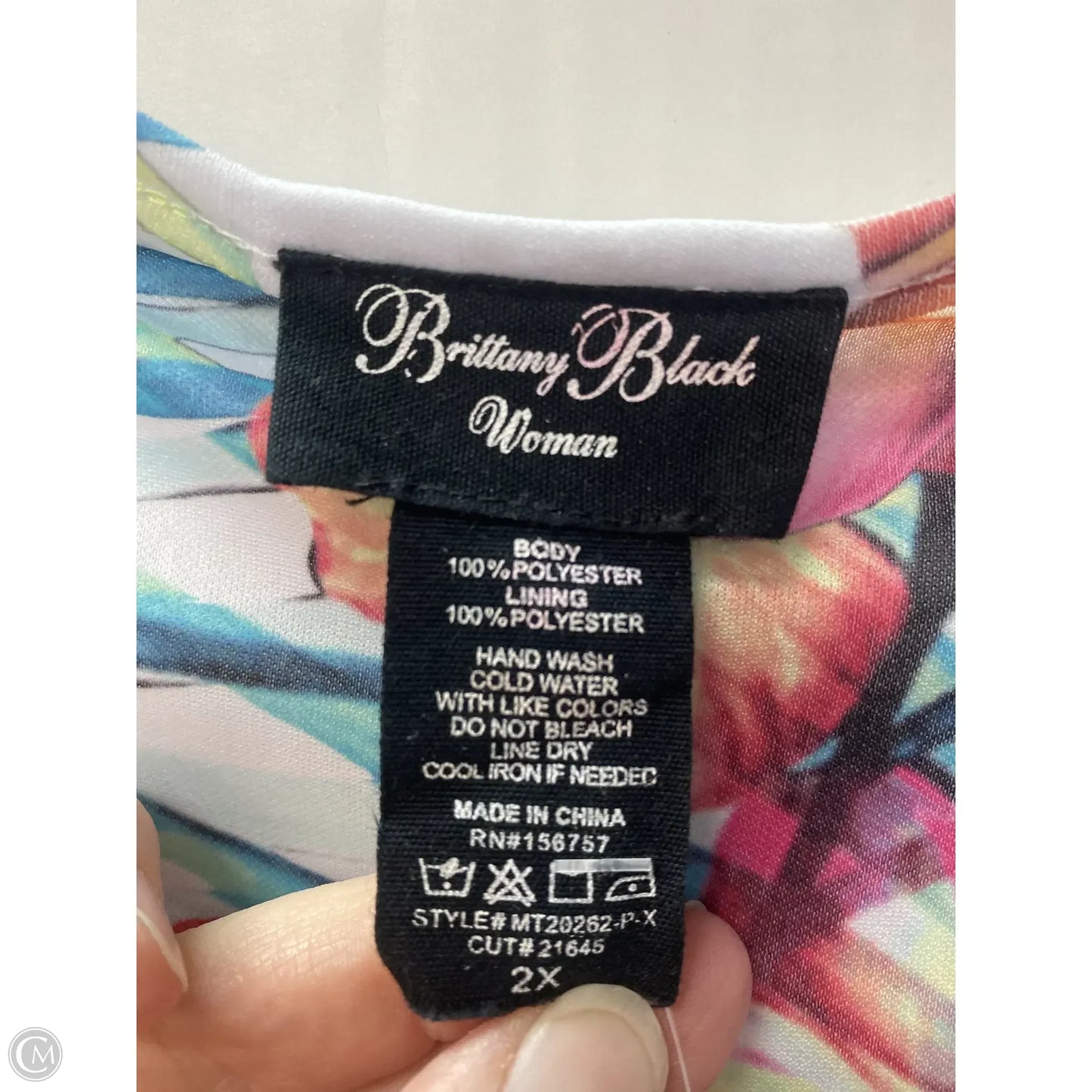 Top Short Sleeve By Brittany Black In White, Size: 2x