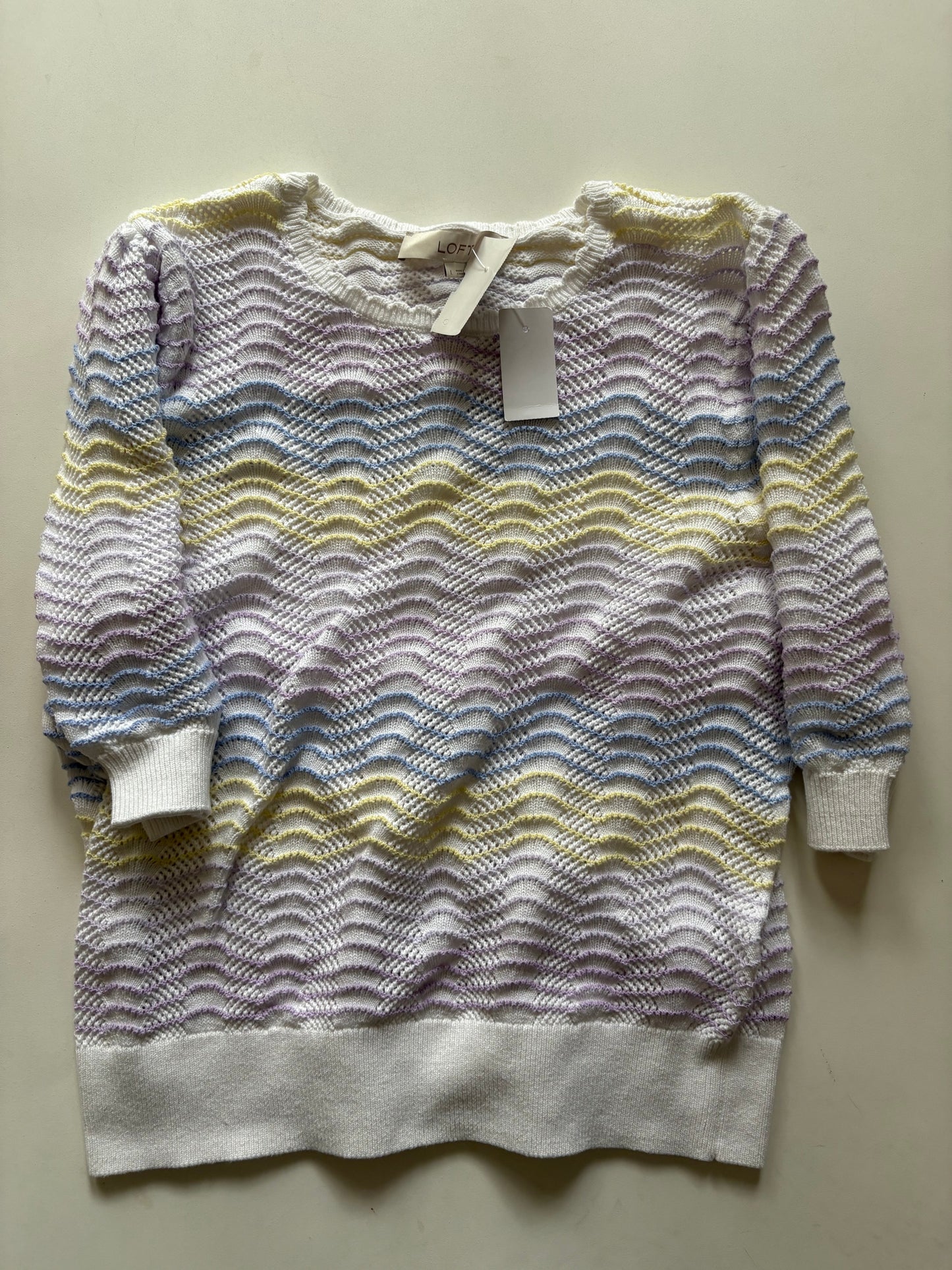 Sweater Short Sleeve By Loft In Striped Pattern, Size: L