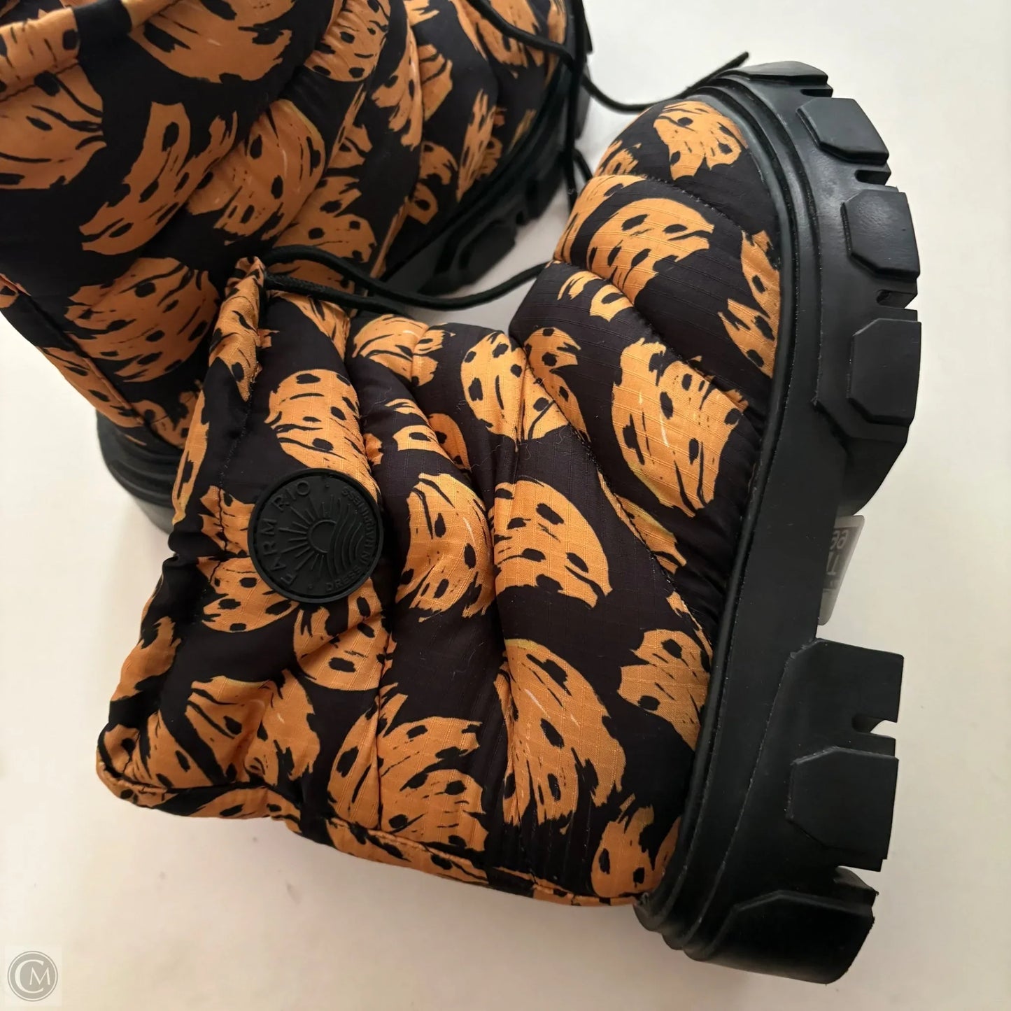 Boots Ankle Flats By Farm Rio In Black & Yellow, Size: 7