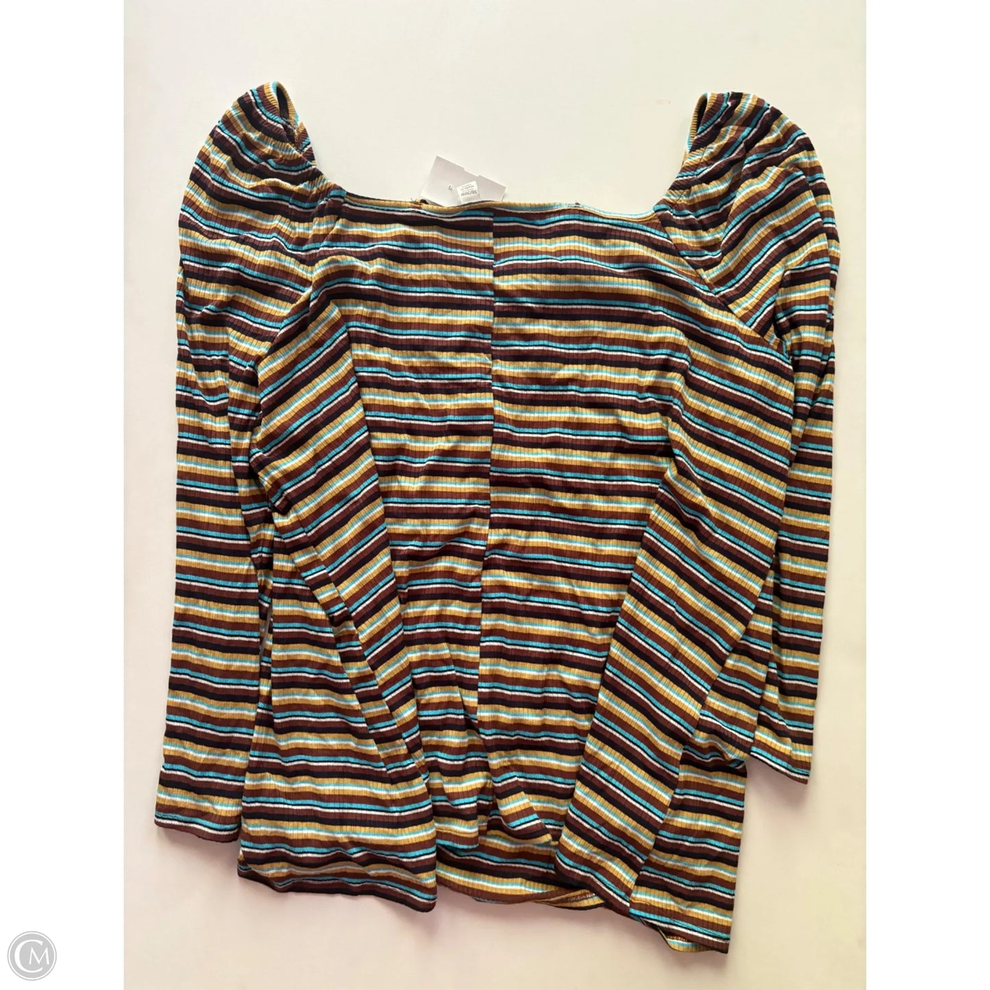 Blouse Long Sleeve By Cato In Striped Pattern, Size: 18