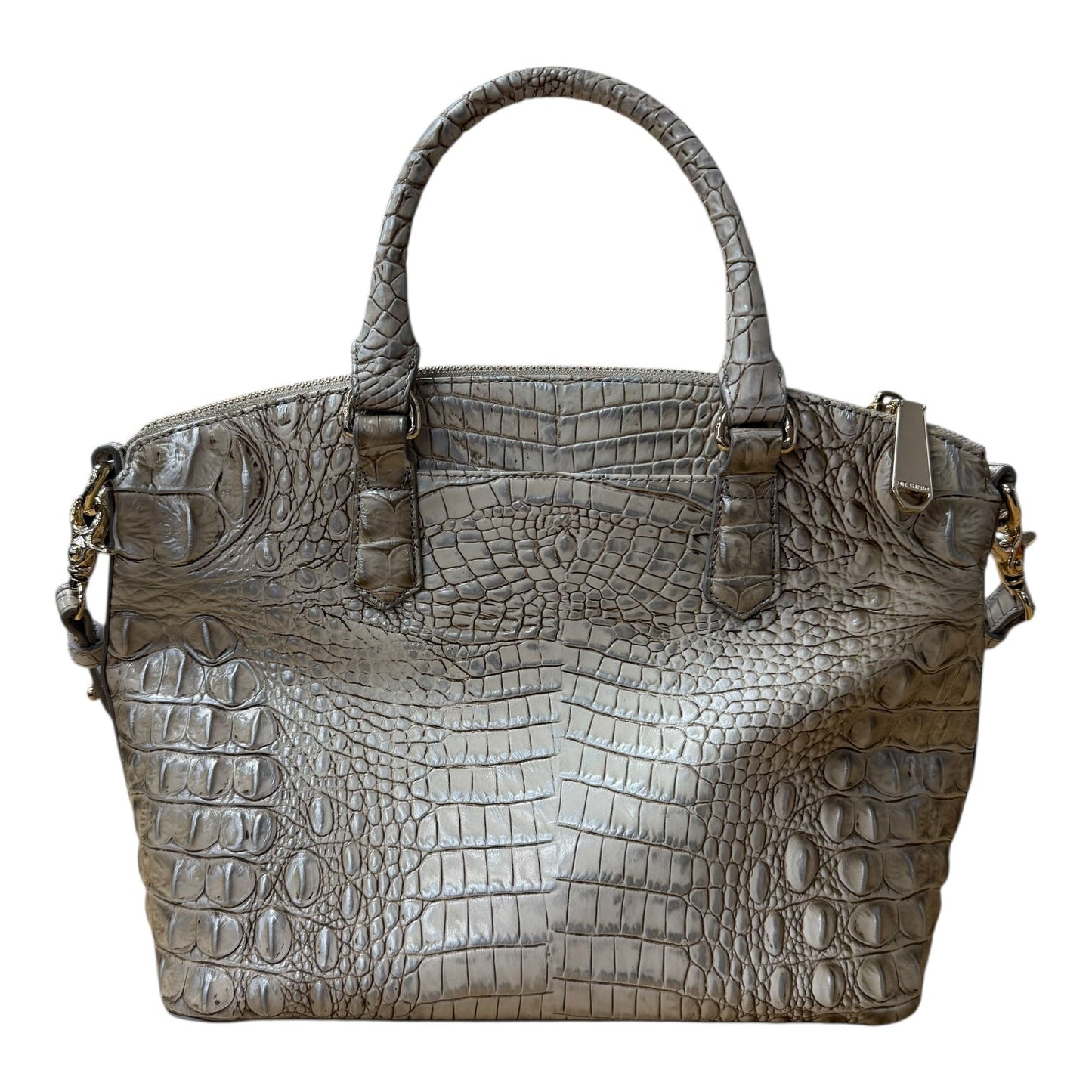 Handbag Designer By Brahmin In Grey & Tan, Size:Medium