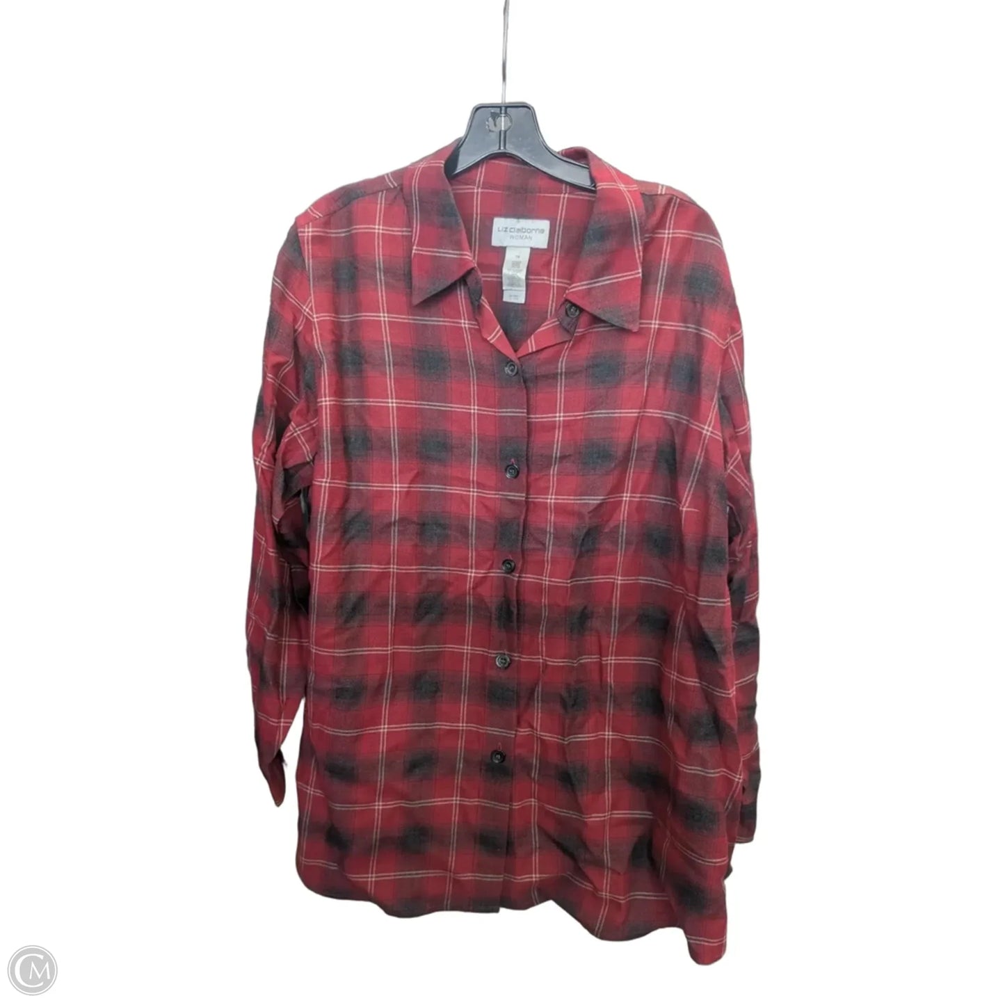 Top Long Sleeve By Liz Claiborne In Plaid Pattern, Size: 1x