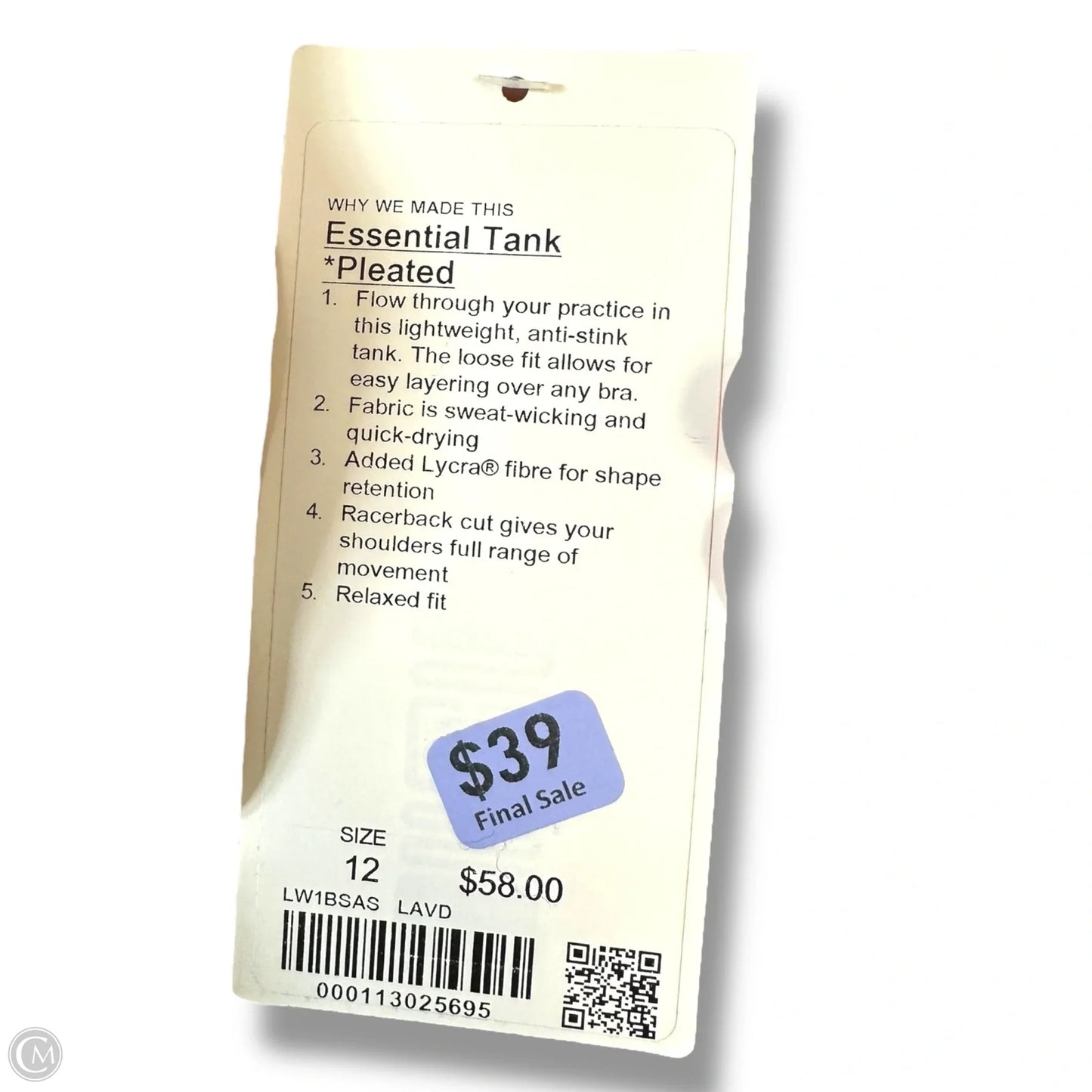 Essential Tank *Pleated Athletic Tank Top By Lululemon In Purple, Size: 12