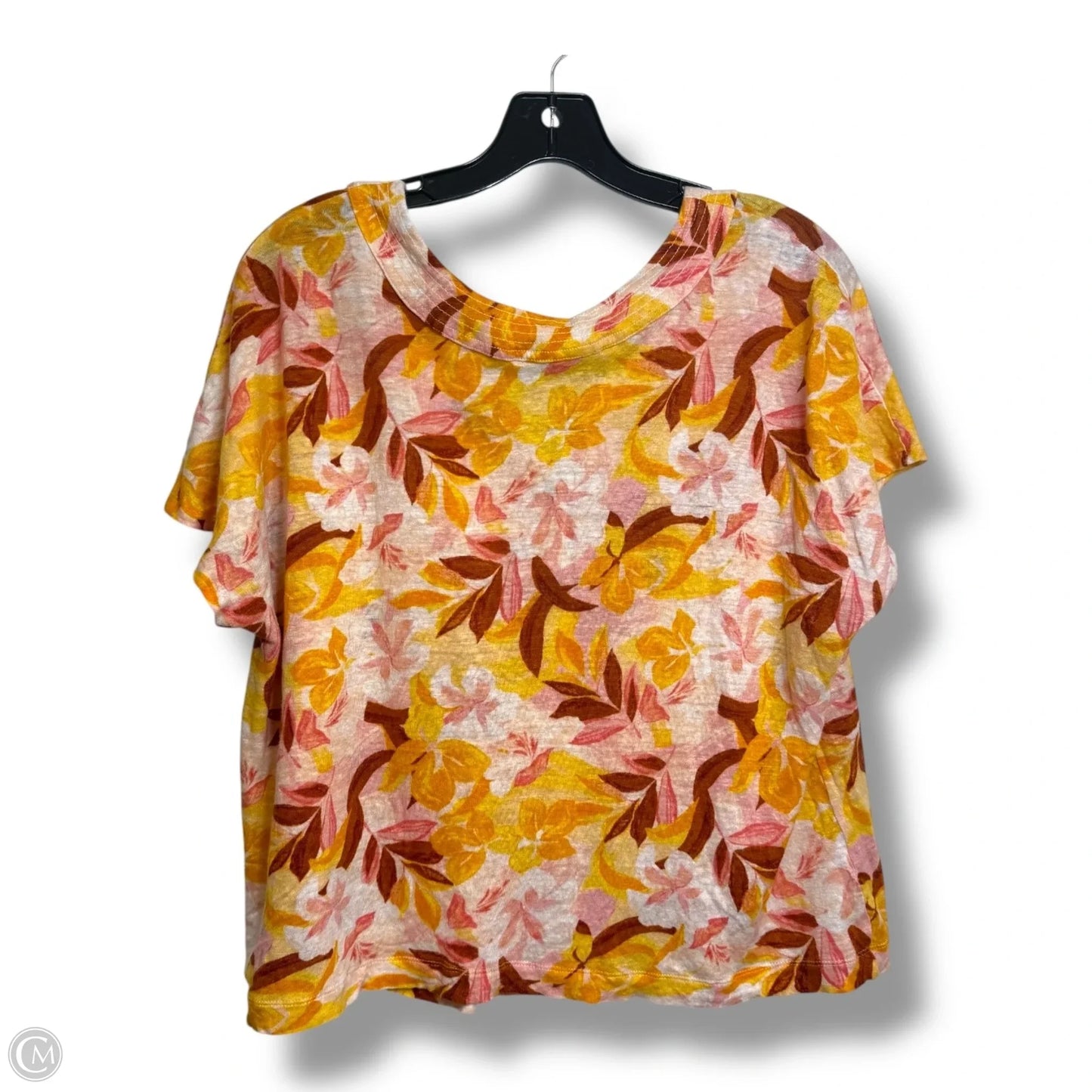 Top Short Sleeve By Tahari By Arthur Levine In Tropical Print, Size: Xl