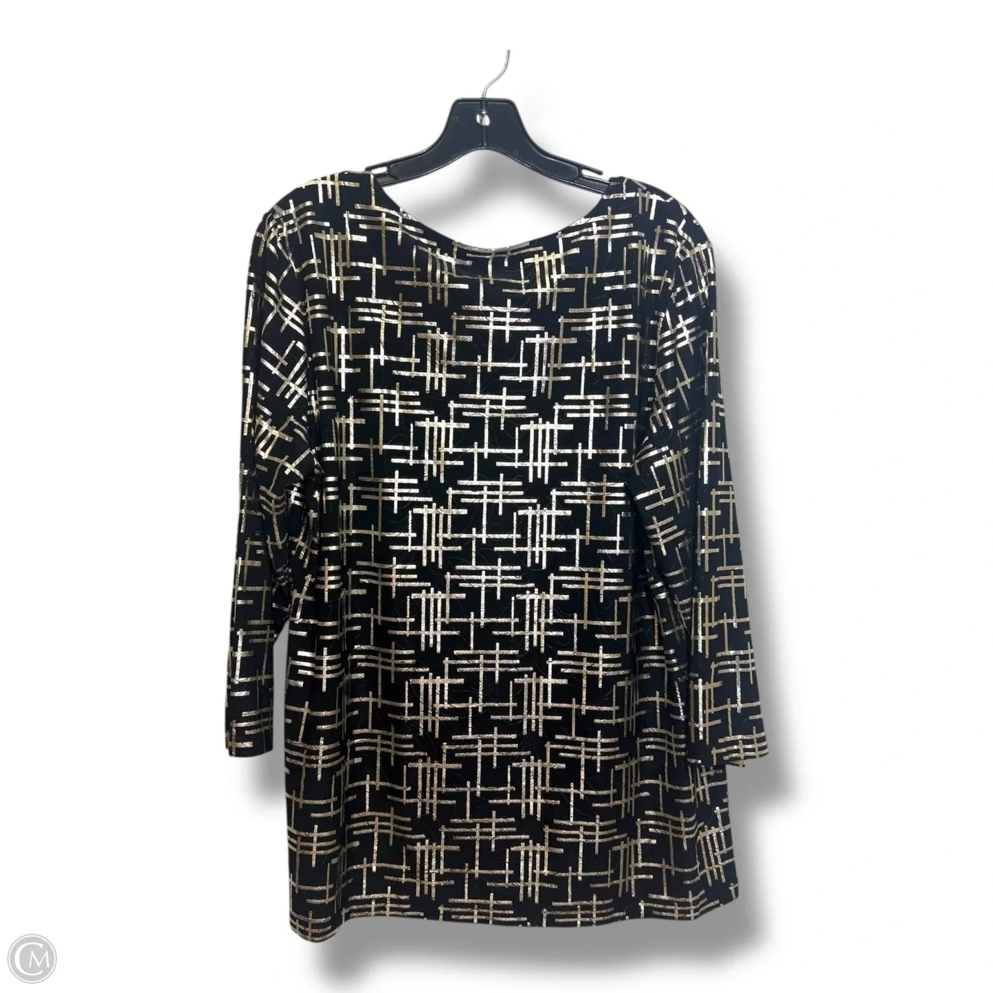 Blouse 3/4 Sleeve By Jm Collections In Black & Gold, Size: L