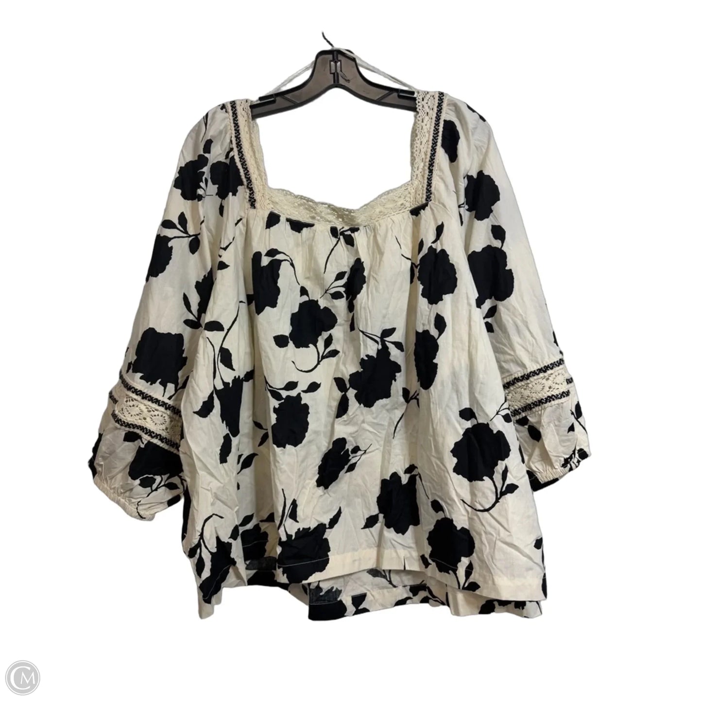Top 3/4 Sleeve Basic By Maurices In Black & Cream, Size: 3x