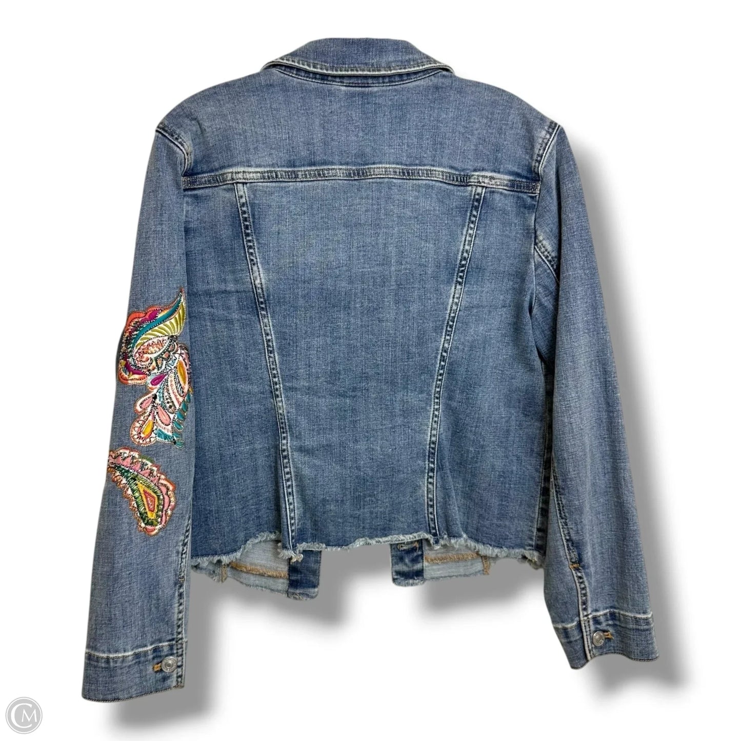 Jacket Denim By Chicos In Floral Print, Size: 8