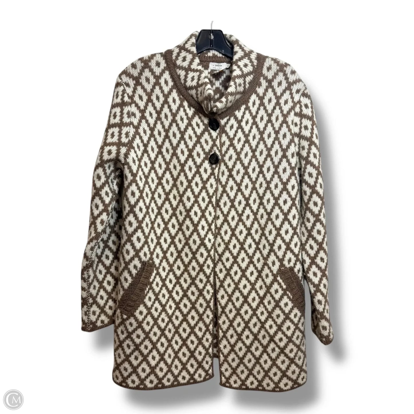 Wool Cardigan By ORIANA In Tan, Size: Xl