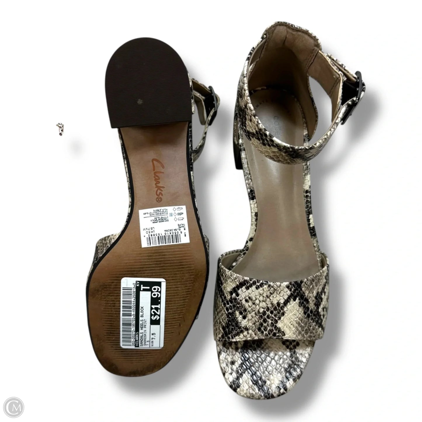 Sandals Heels Block By Clarks In Snakeskin Print, Size: 7.5