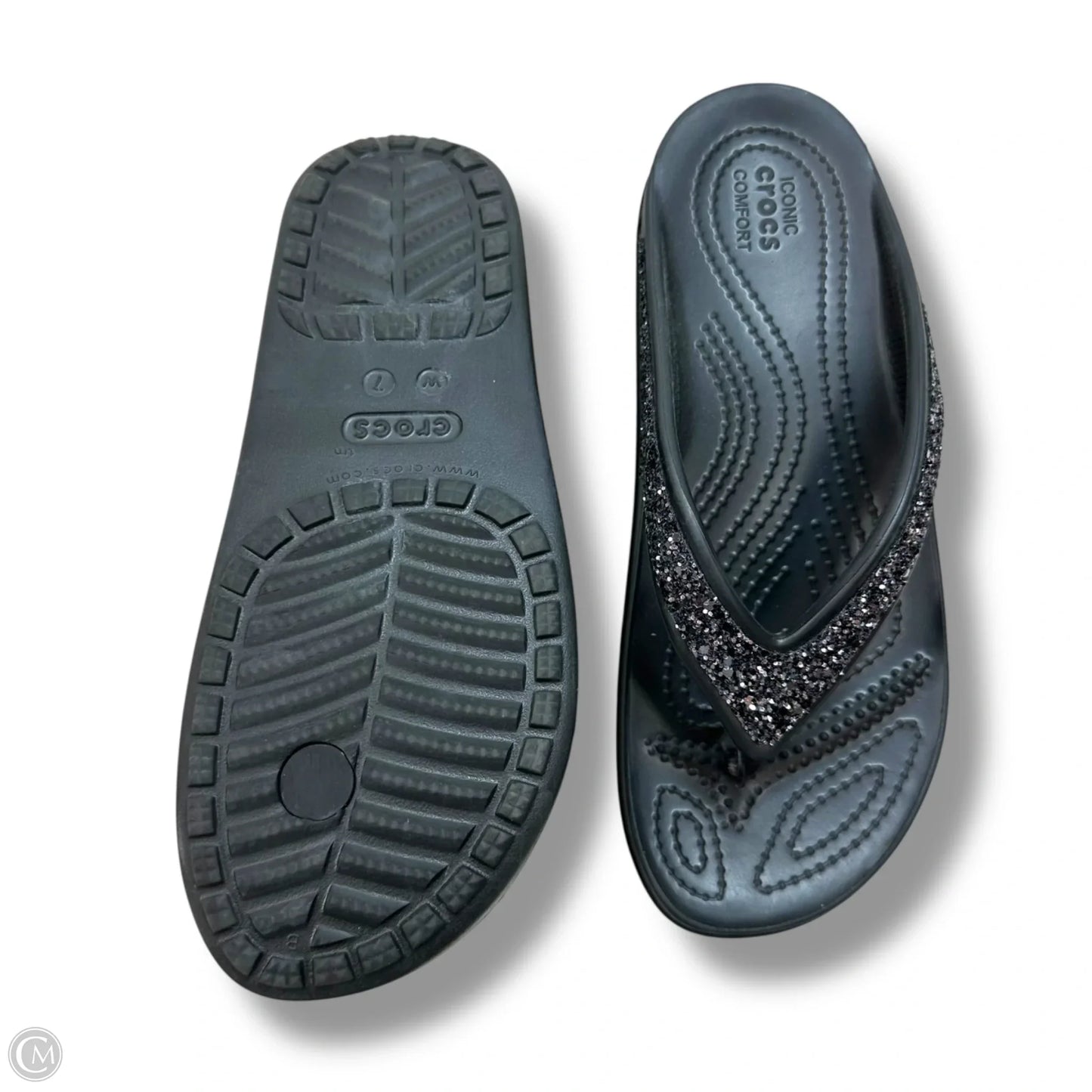 Sandals Flip Flops By Crocs In Black, Size: 7