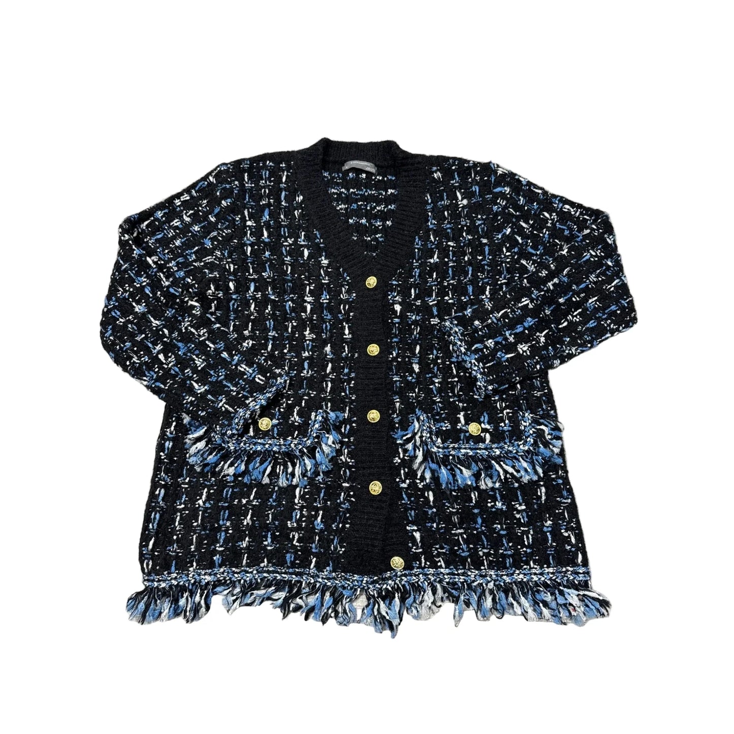 Blazer / Cardigan By Anthropologie In Black & Blue, Size: M