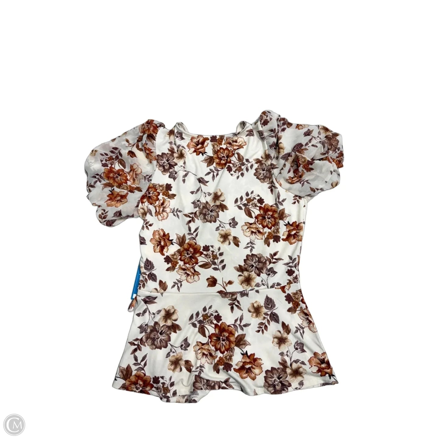 New! Top Short Sleeve By Perseption Concept In Brown & Cream, Size: M