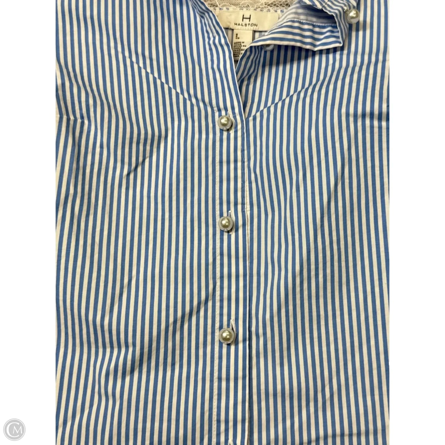 Top Short Sleeve Designer By Halston In Blue & White, Size: S