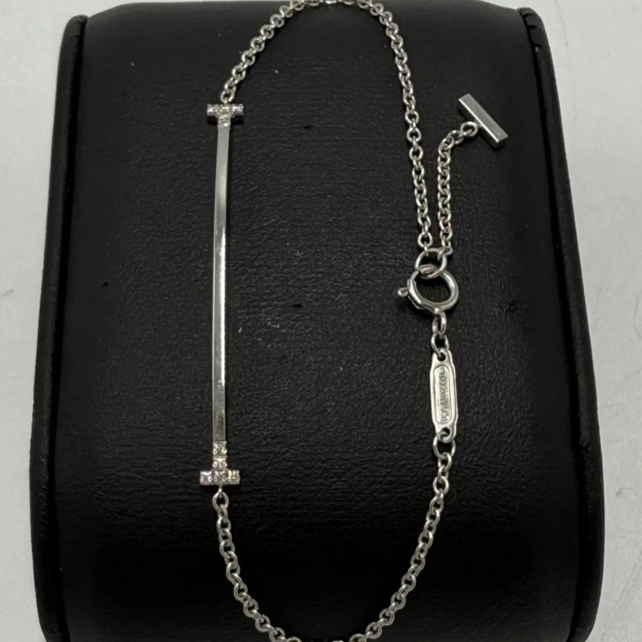 Tiffany & Company 18K T Smile w/ Diamonds Luxury Bracelet, Size: 6.25”