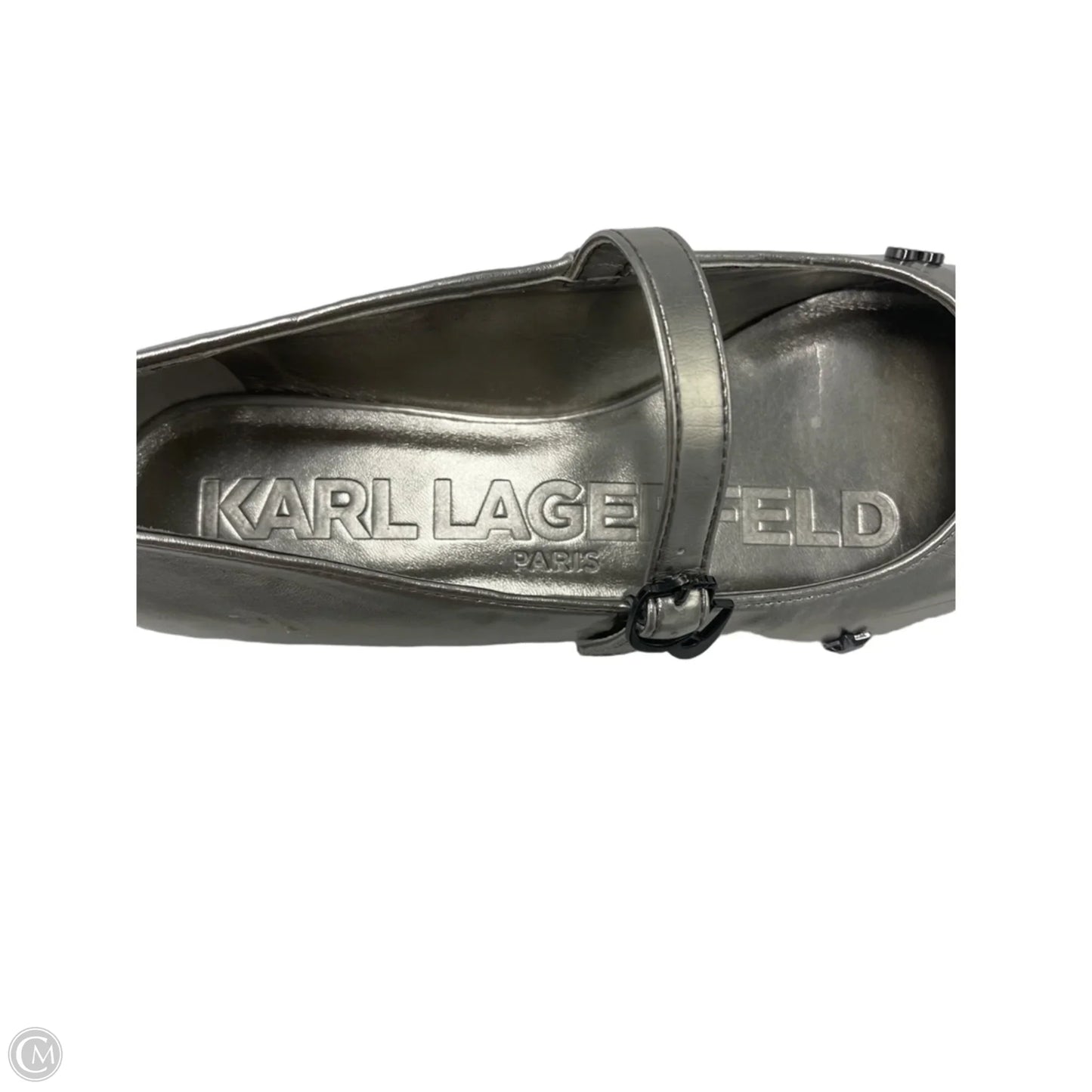 Shoes Designer By Karl Lagerfeld In Silver, Size: 7